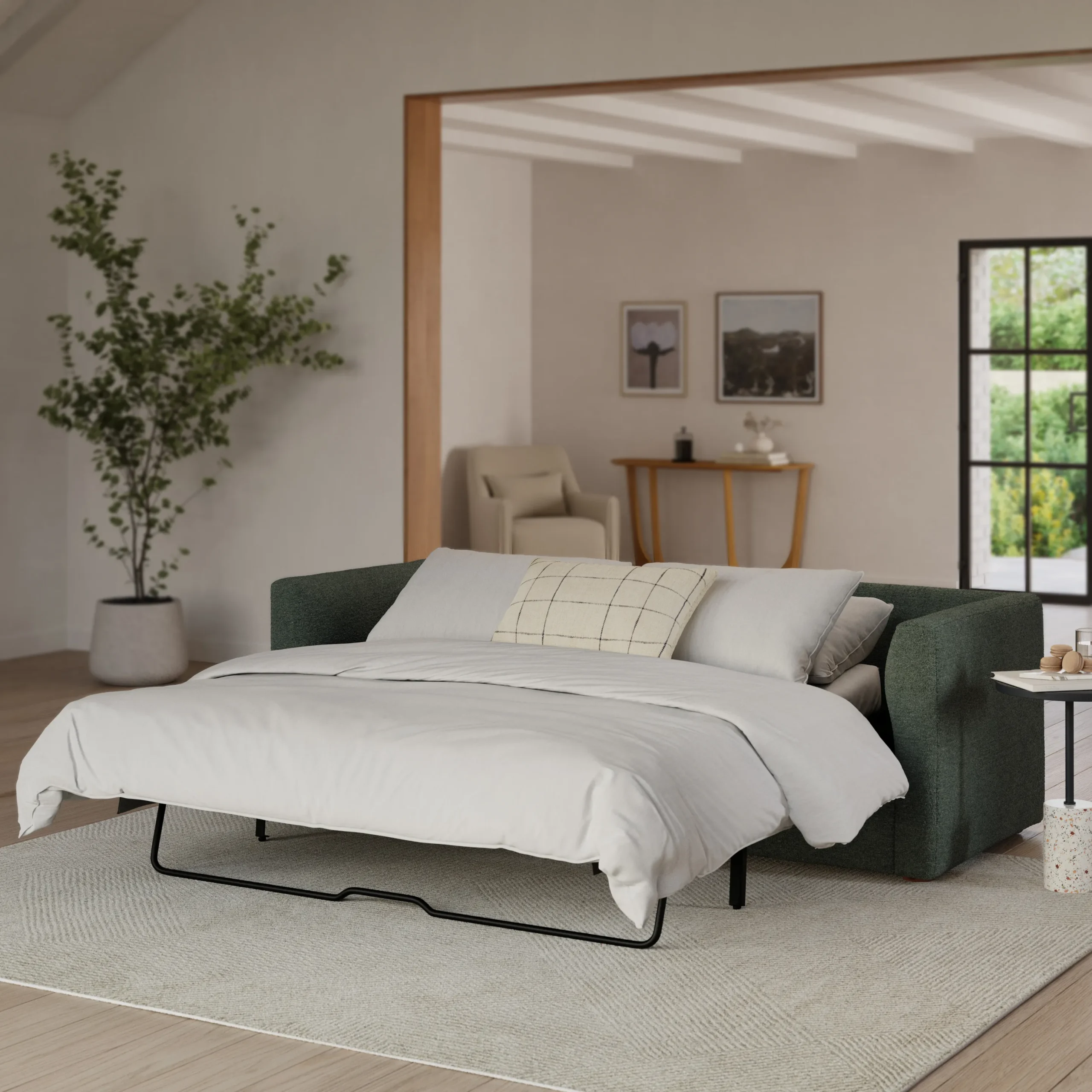 Marina 90_ Reversible Storage Sleeper Sectional - Green Wool Bouclé - Image 3