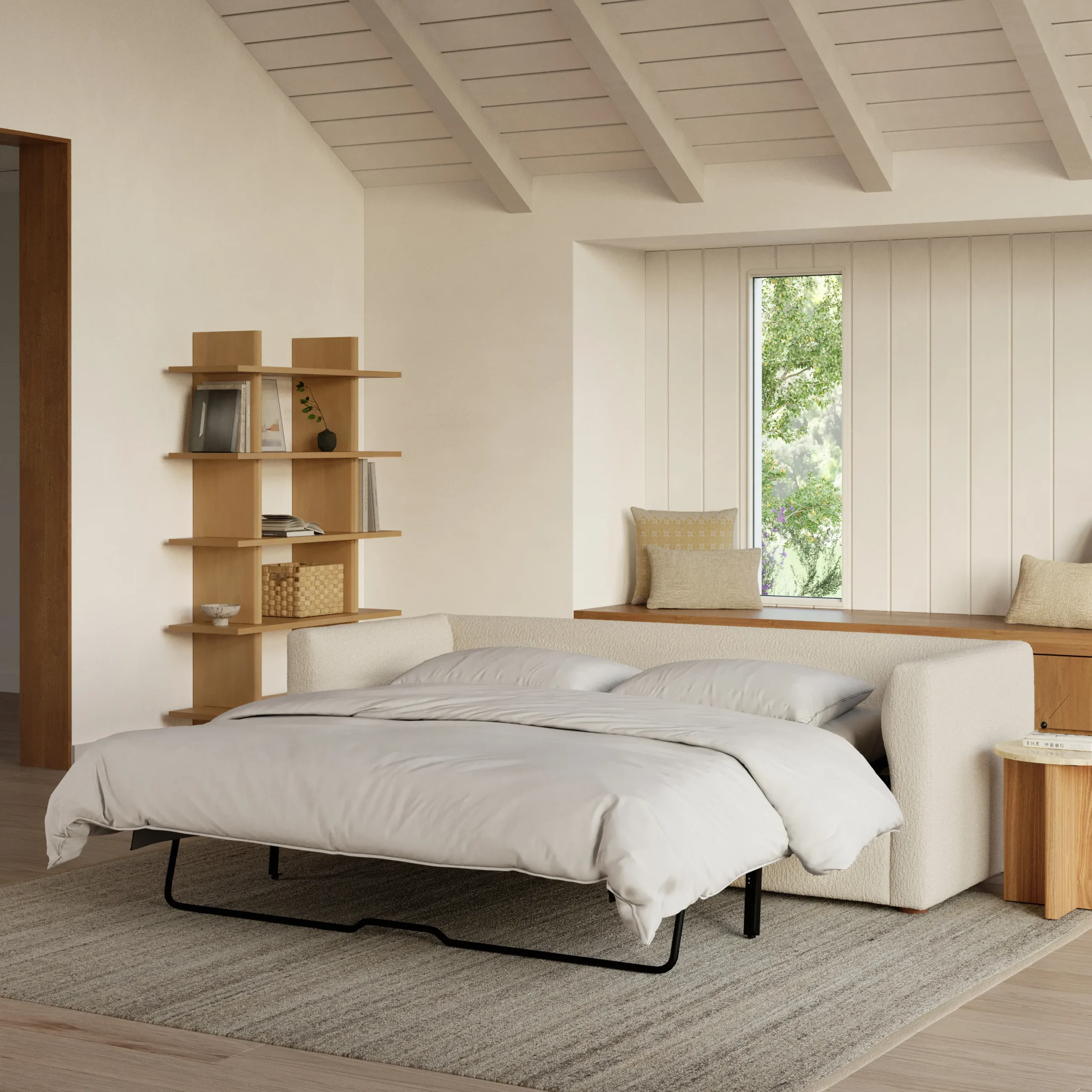 Marina 90_ Reversible Storage Sleeper Sectional - Ivory Wool Bouclé - Image 3