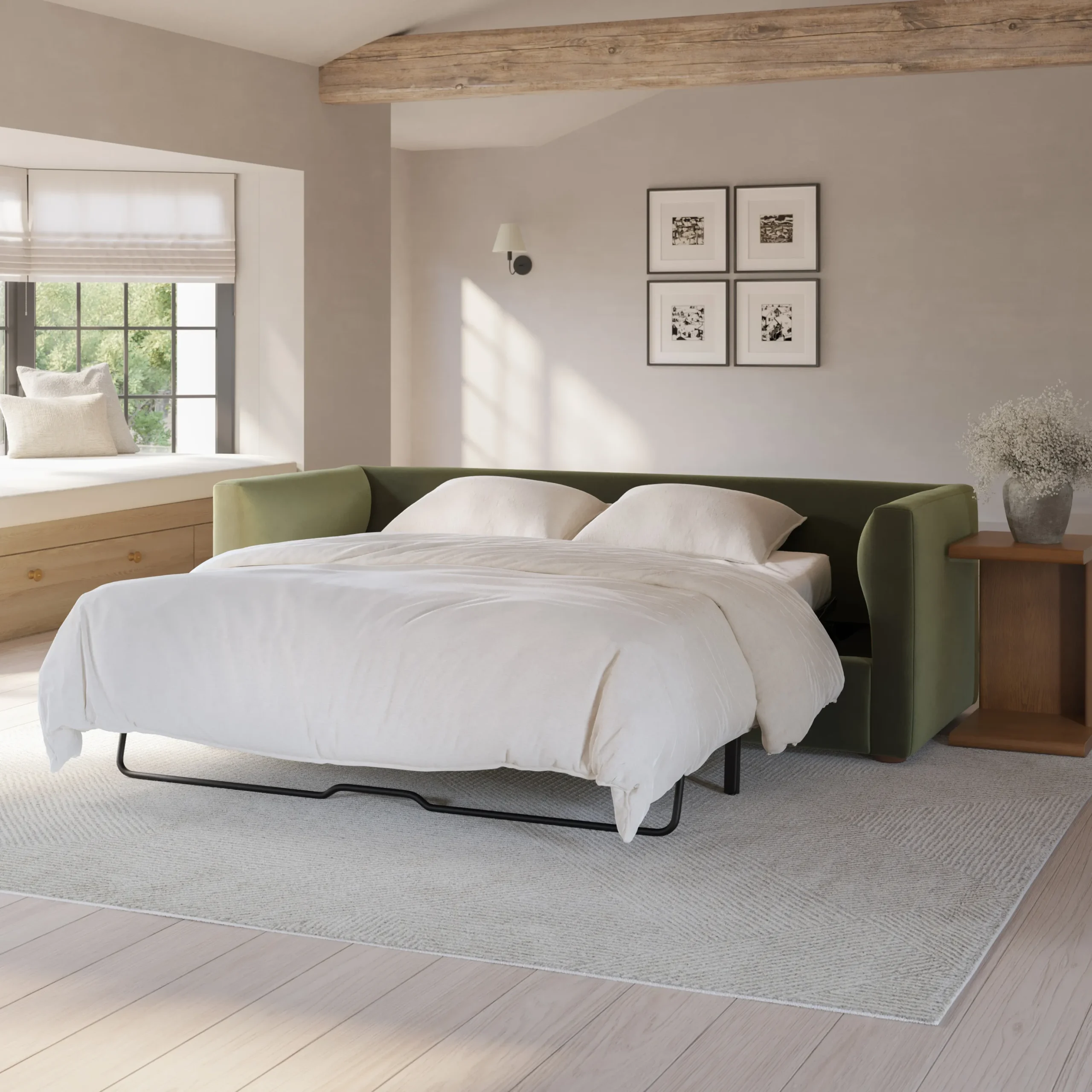 Marina 90_ Velvet Reversible Storage Sleeper Sectional - Hale Fir Green - Image 3