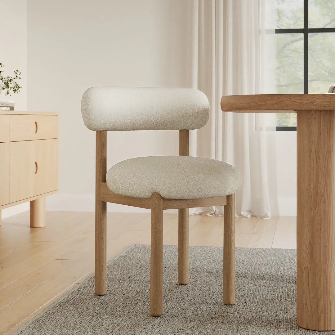 Munk Dining Chair - White Oak and Ivory Wool Bouclé - Image 4