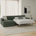 Riley 118_ Left Storage Sleeper Sectional - Green Wool Bouclé