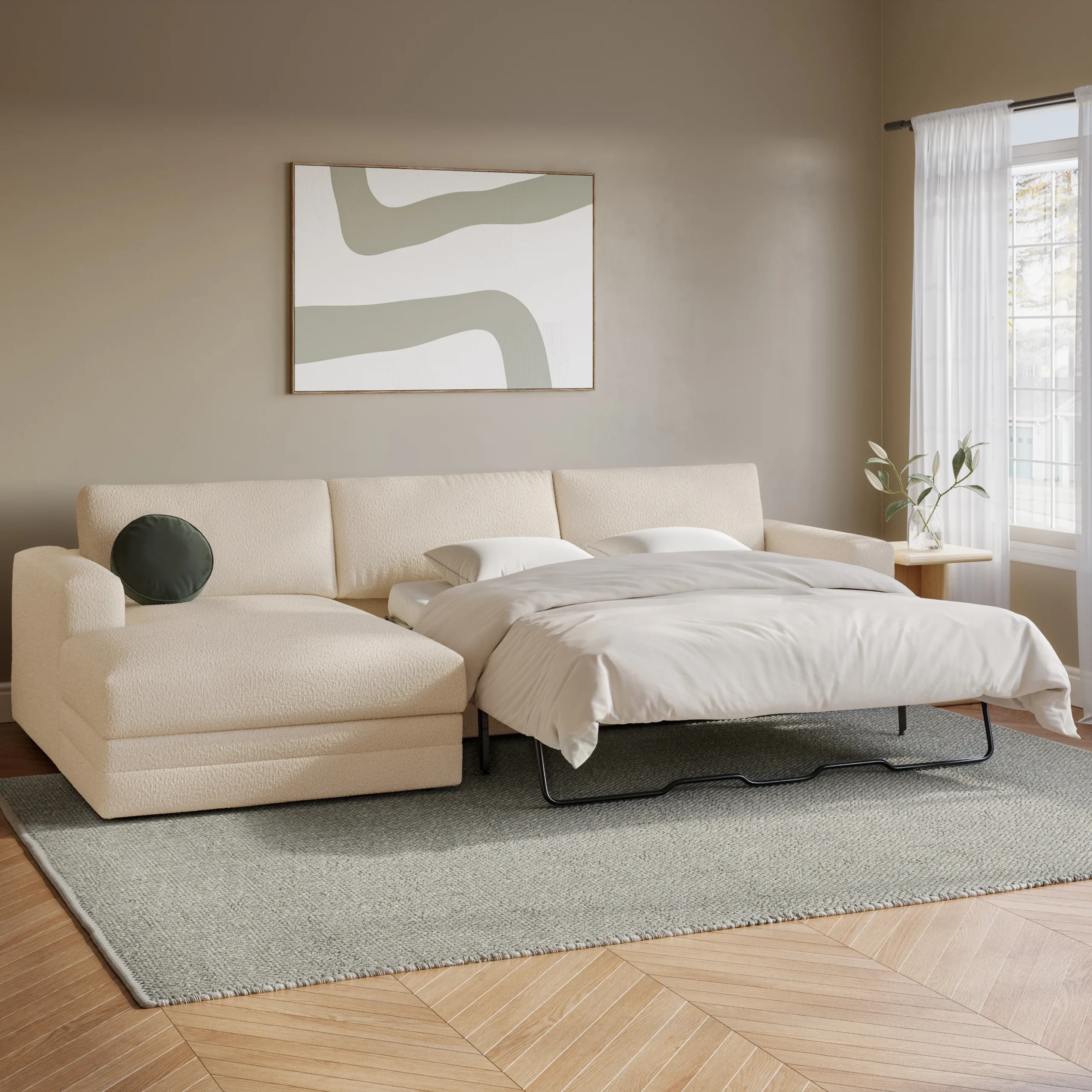 Riley 118_ Left Storage Sleeper Sectional - Ivory Wool Bouclé - Image 3