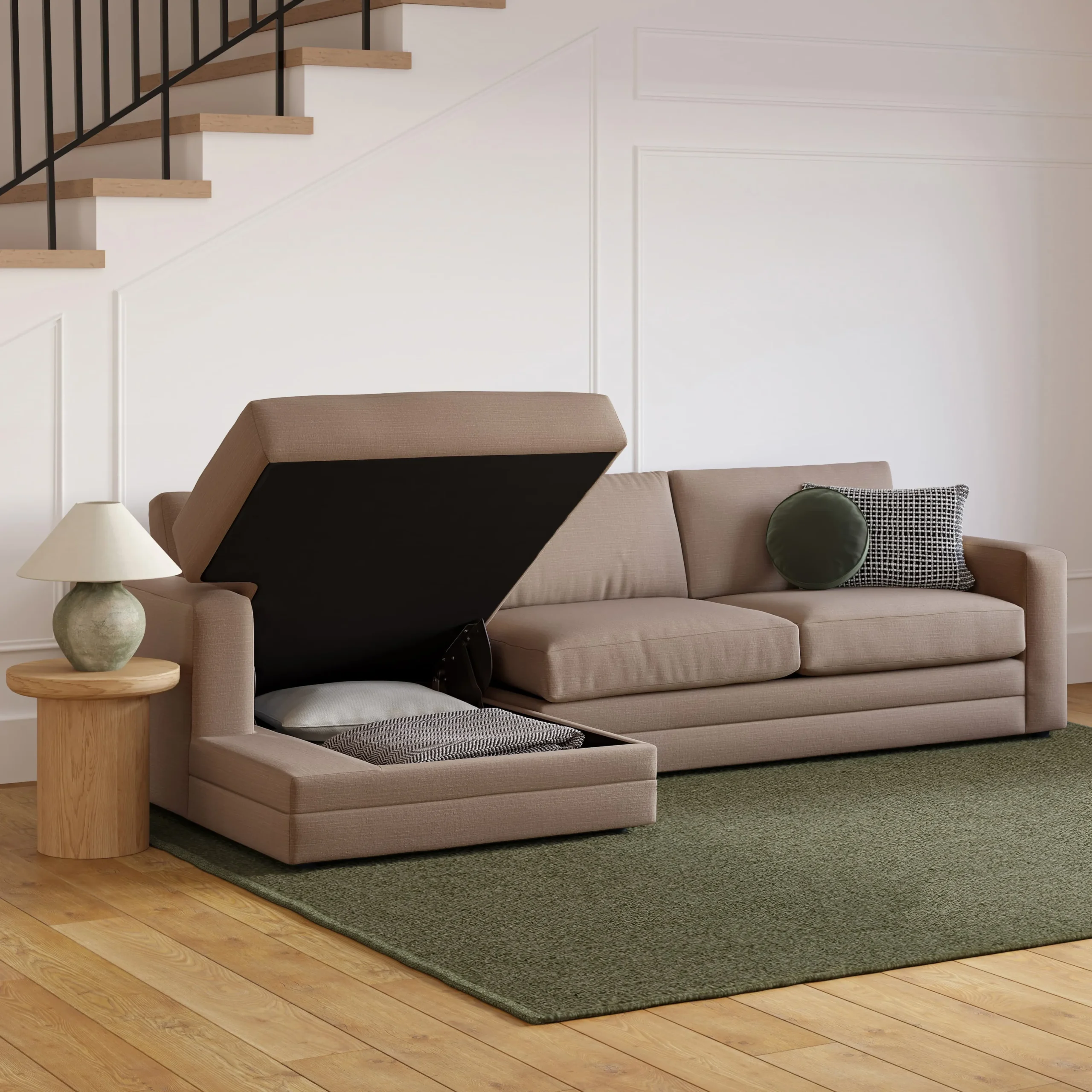 Riley 118_ Left Storage Sleeper Sectional - Napa Quartz - Image 3