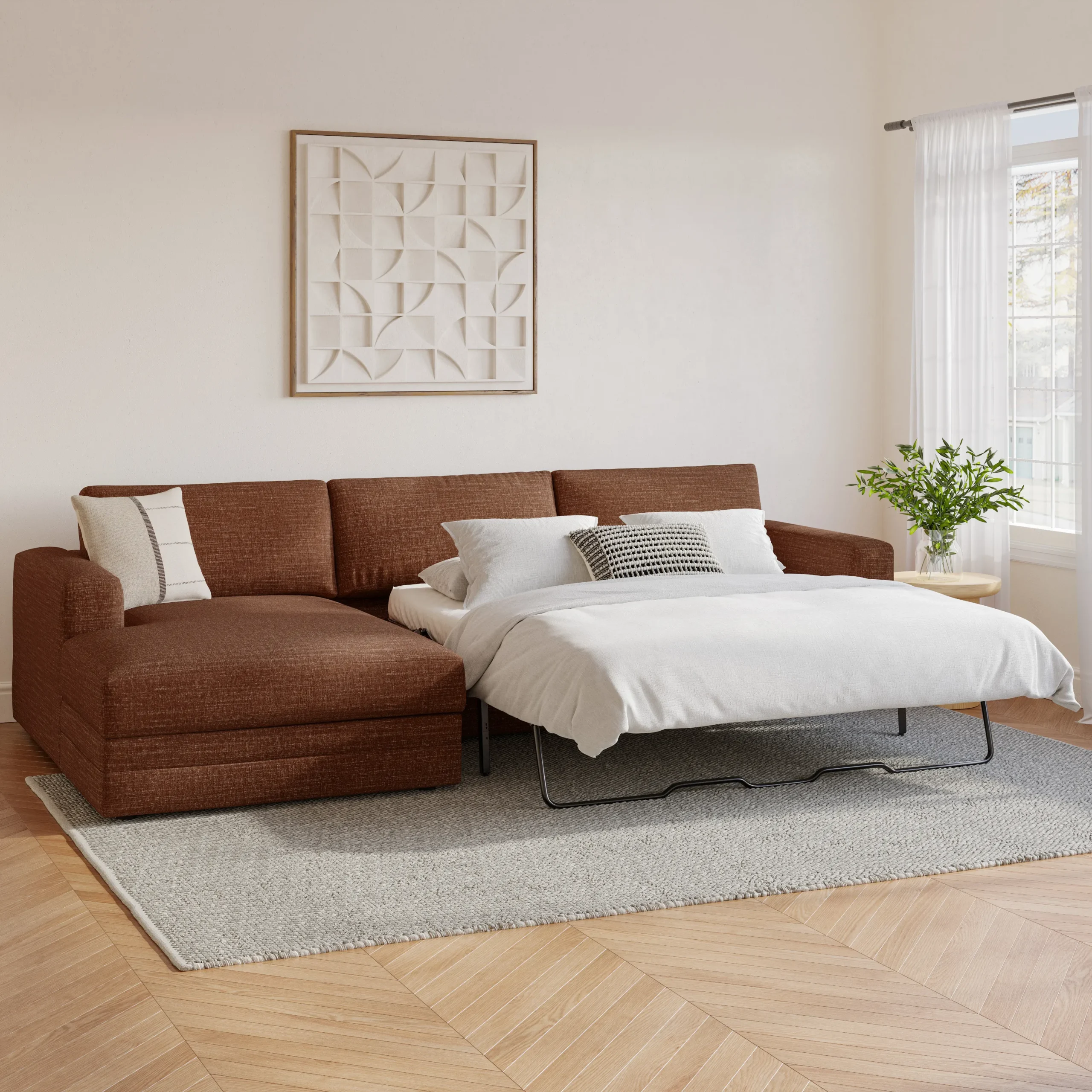 Riley 118_ Left Storage Sleeper Sectional - Napa Rust - Image 3