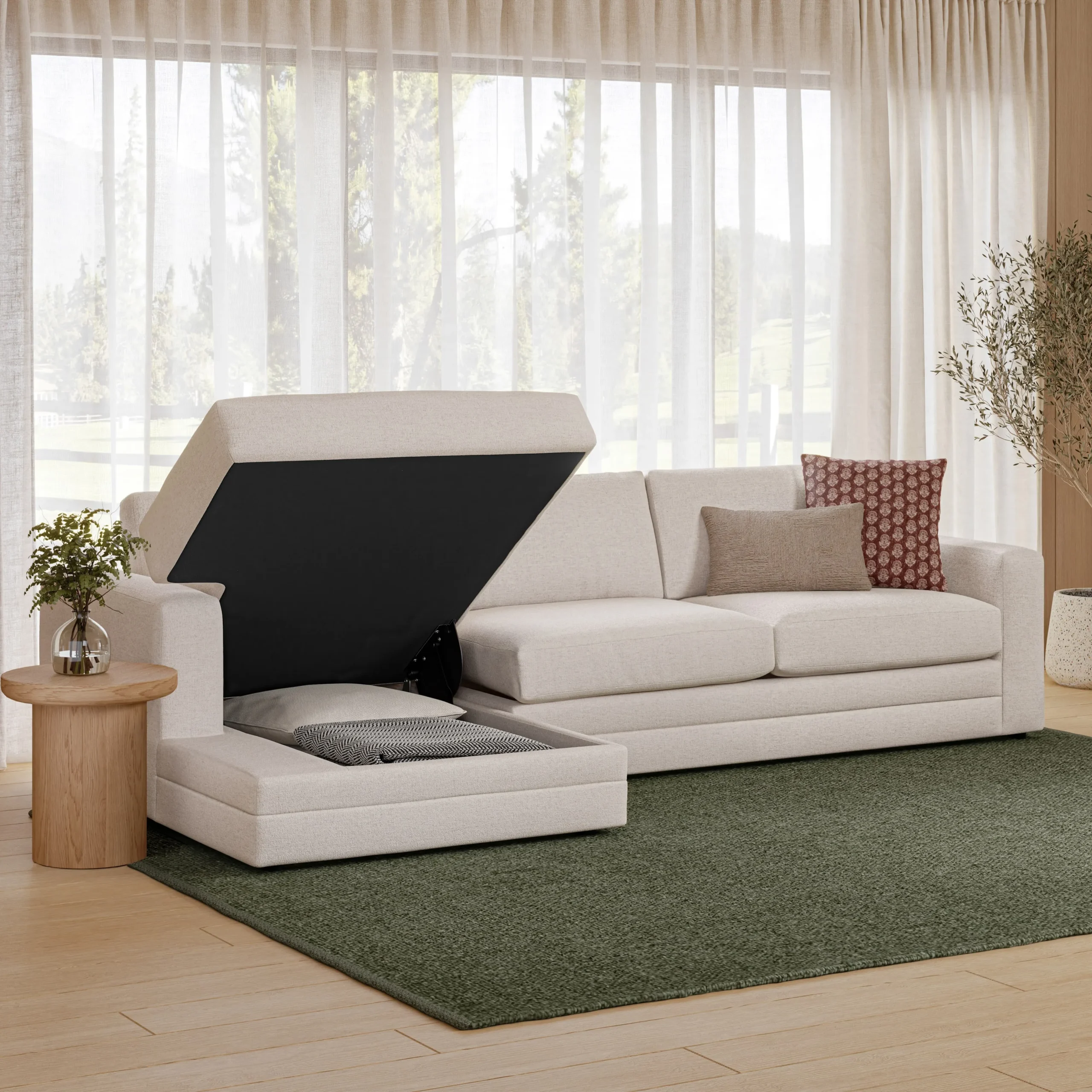 Riley 118_ Left Storage Sleeper Sectional - Napa White - Image 3