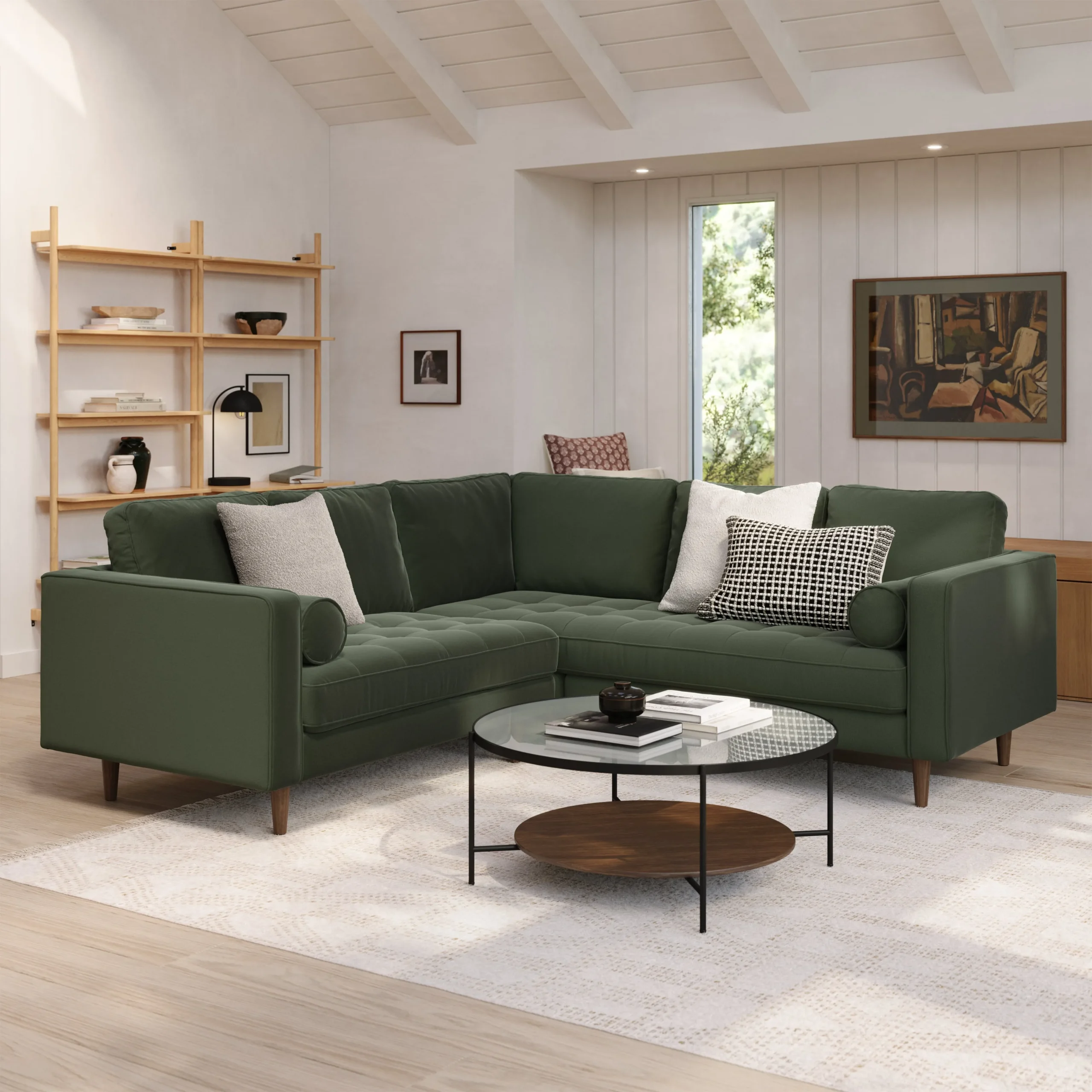 Sven 91_ Tufted Velvet Corner Sectional - Plush Pacific Green - Image 3