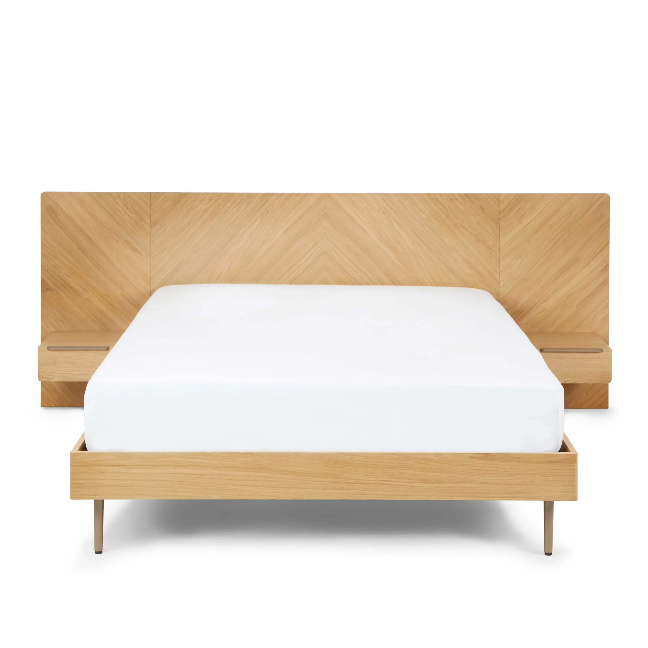 Nera Queen Low Profile Bed with Nightstands Set - Oak - Image 4