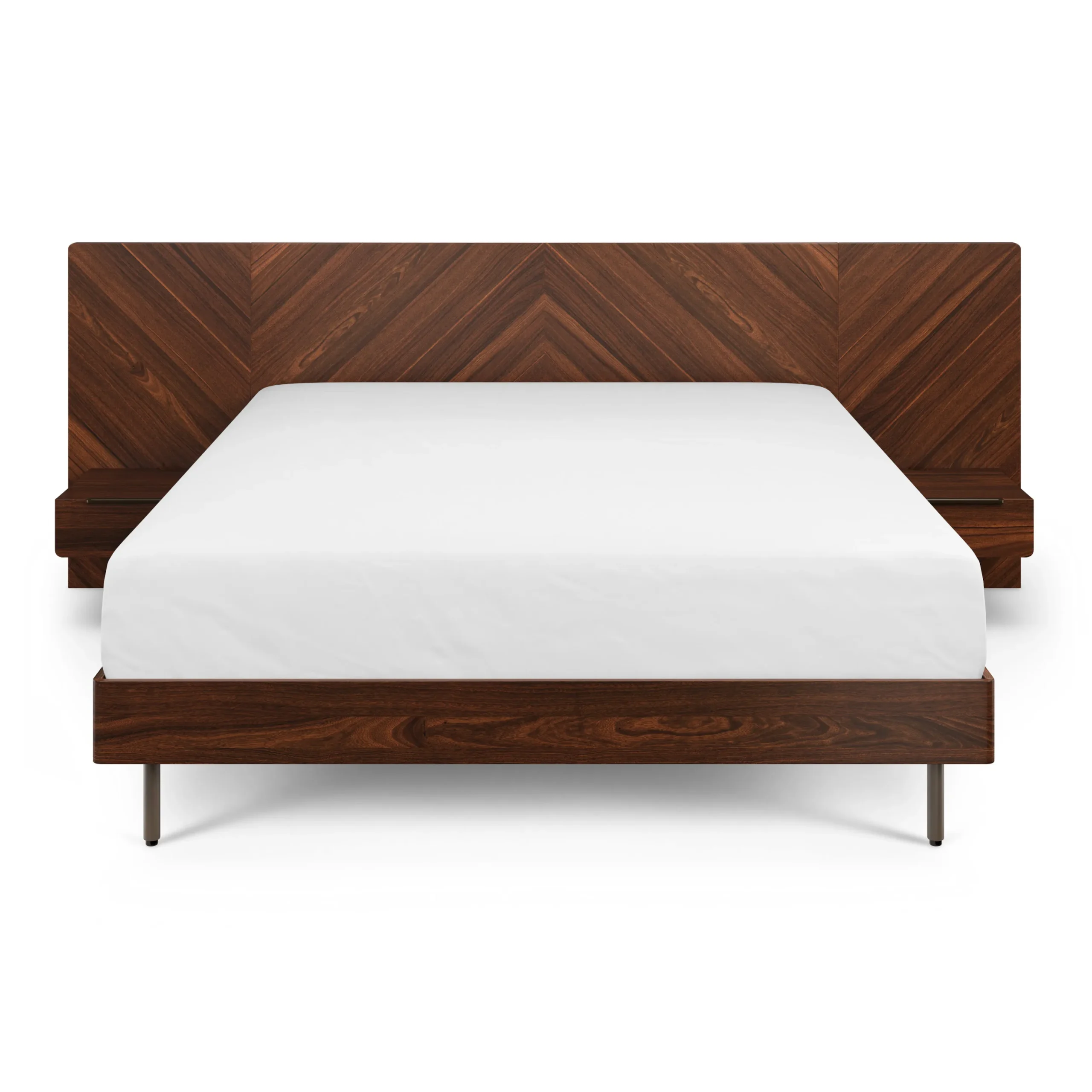 Nera King Low Profile Bed with Nightstands Set - Walnut - Image 4