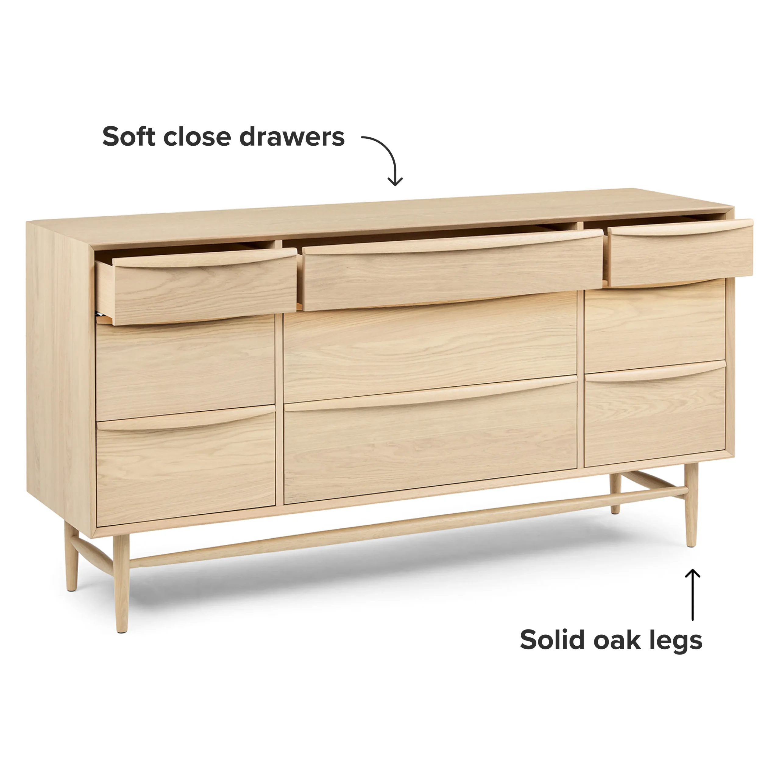 Lenia 9-Drawer Triple Dresser - White Oak - Image 4