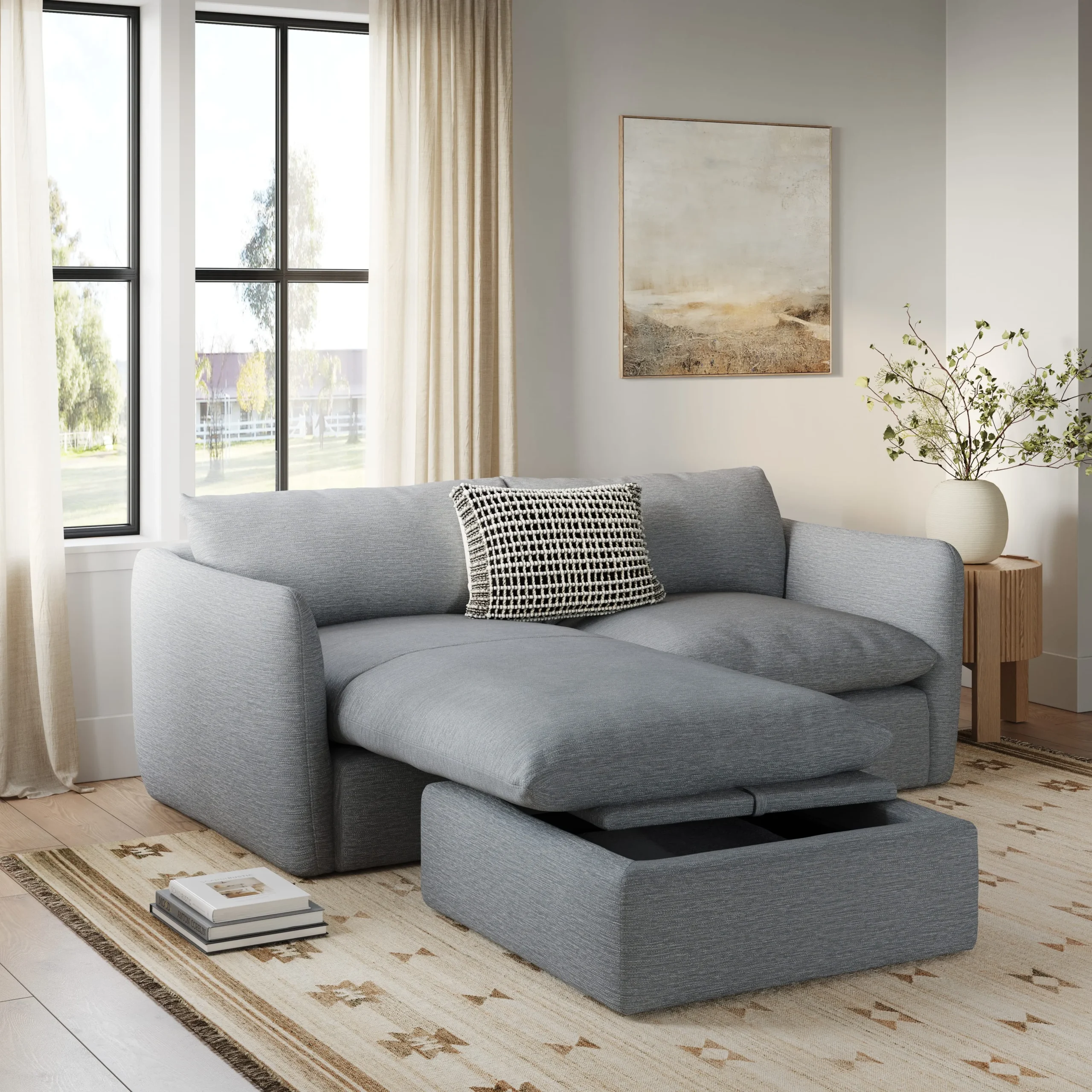 Leigh 86_ Reversible Storage Sleeper Sectional - Silver Light Blue - Image 5