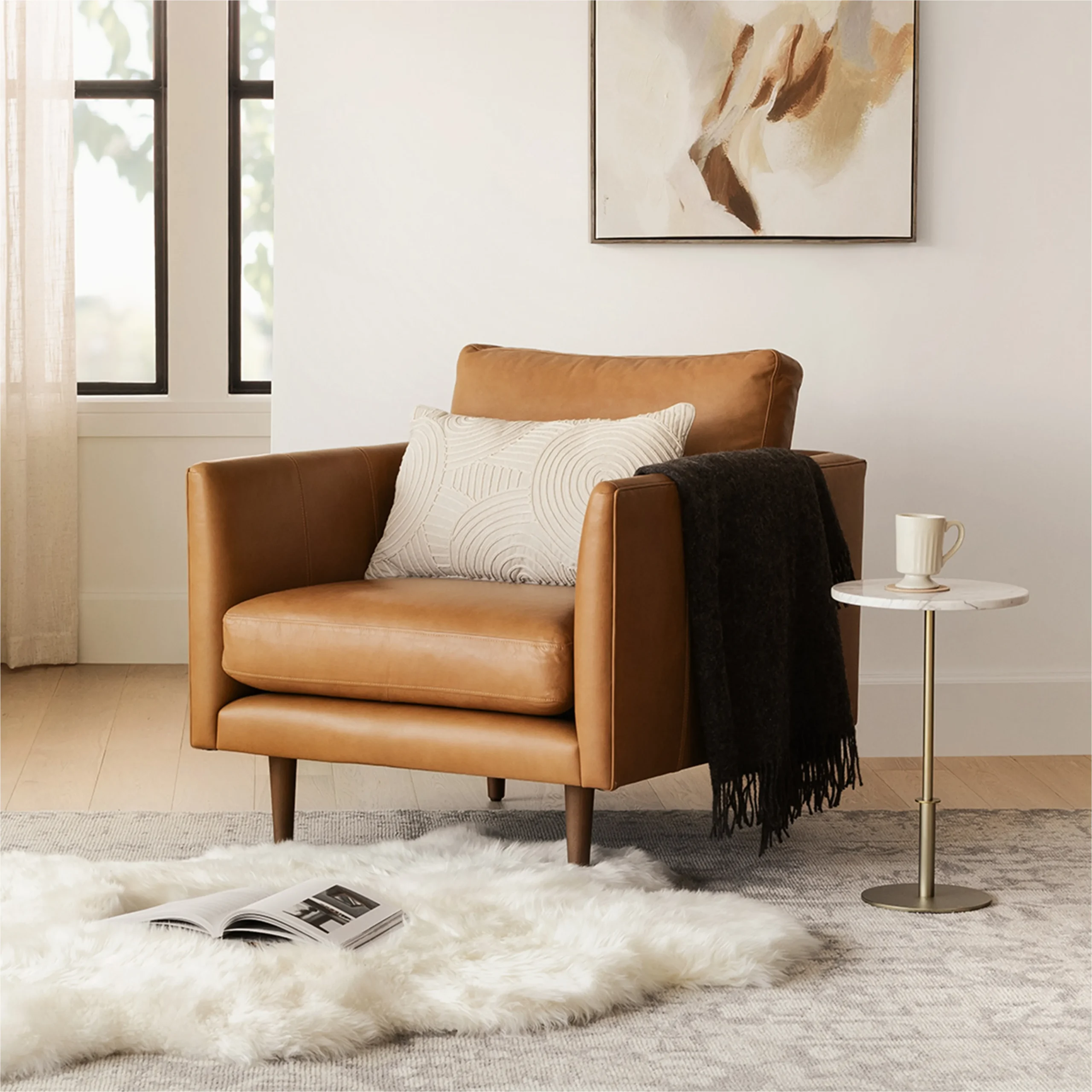 Burrard 32_ Leather Lounge Chair - Bella Caramel