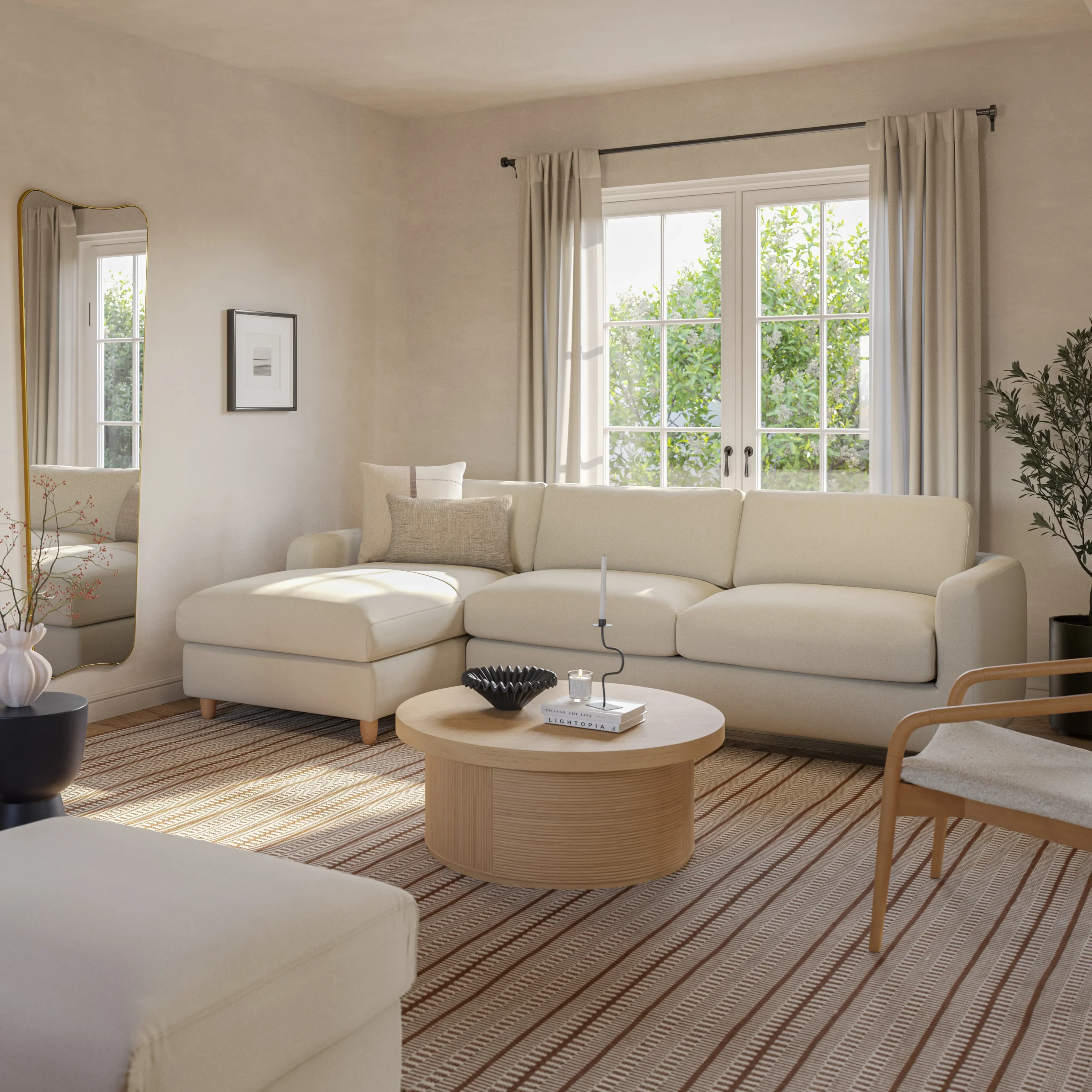Vati 114_ Left Storage Sleeper Sectional - Natural Oak and Buckler Ivory - Image 4