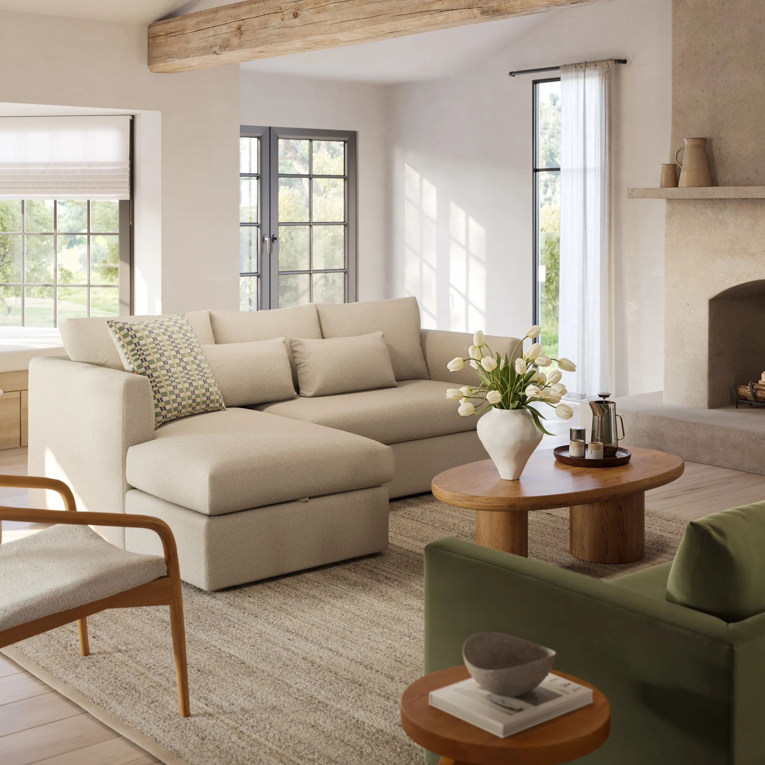 Marina 90_ Reversible Storage Sleeper Sectional - Clover Ivory - Image 4