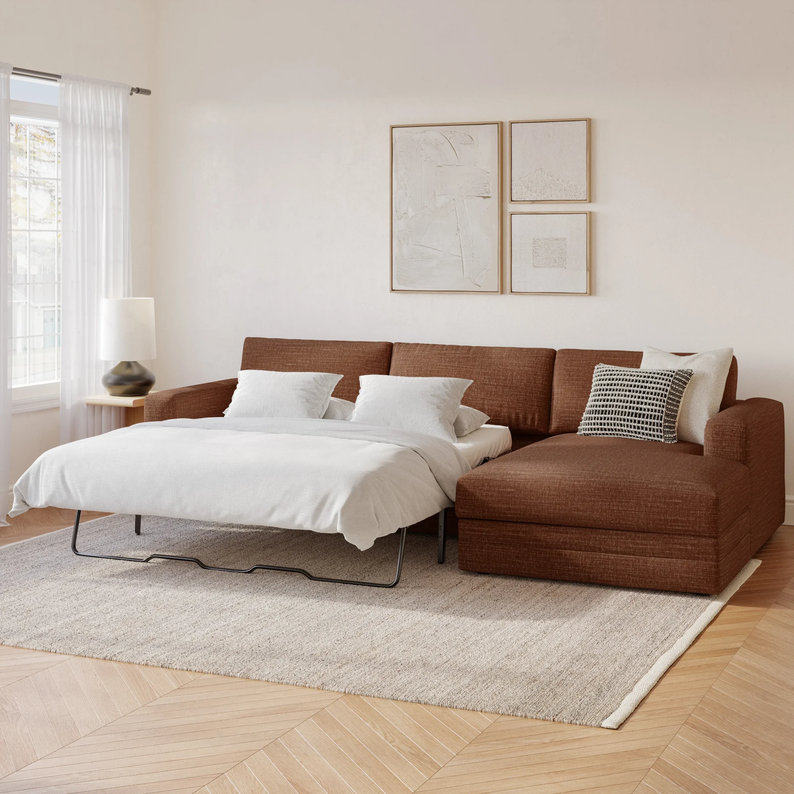 Riley 118_ Right Storage Sleeper Sectional - Napa Rust