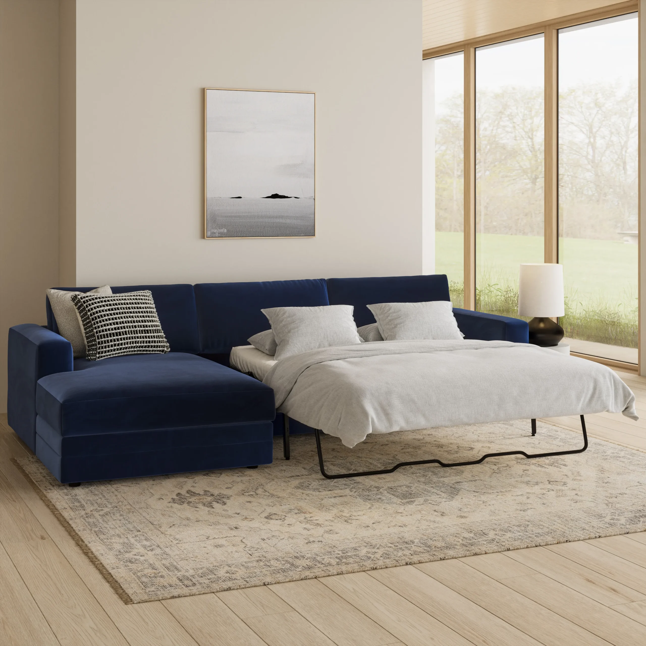 Riley 118_ Velvet Left Storage Sleeper Sectional - Hale Ink