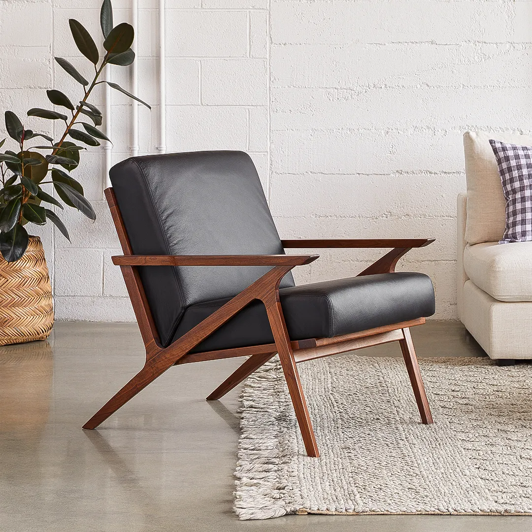 Otio 26_ Leather Lounge Chair - Walnut and Black - Image 15