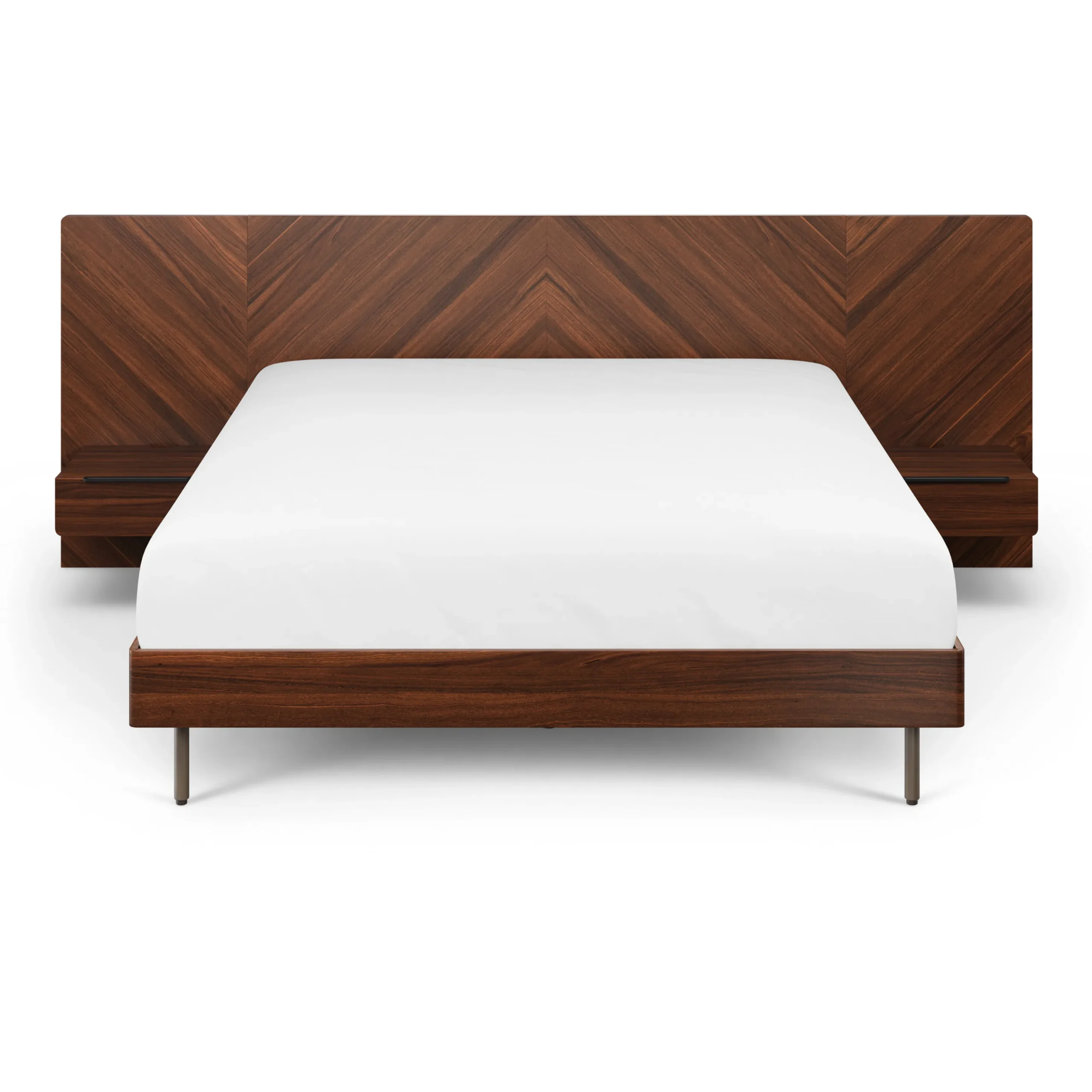 Nera Queen Low Profile Bed with Nightstands Set - Walnut - Image 5