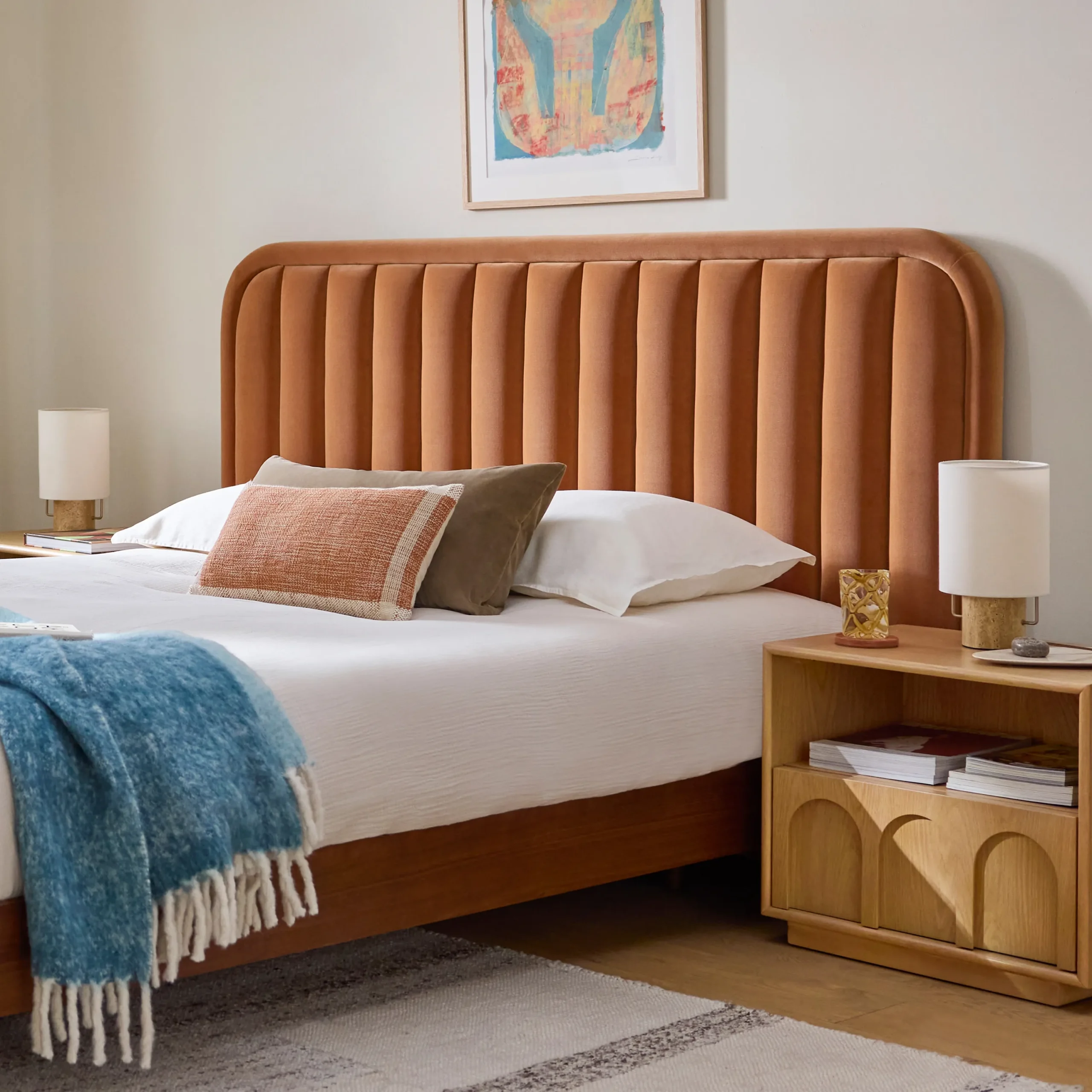 Rolph Queen Velvet Headboard - Plush Pacific Rust - Image 5