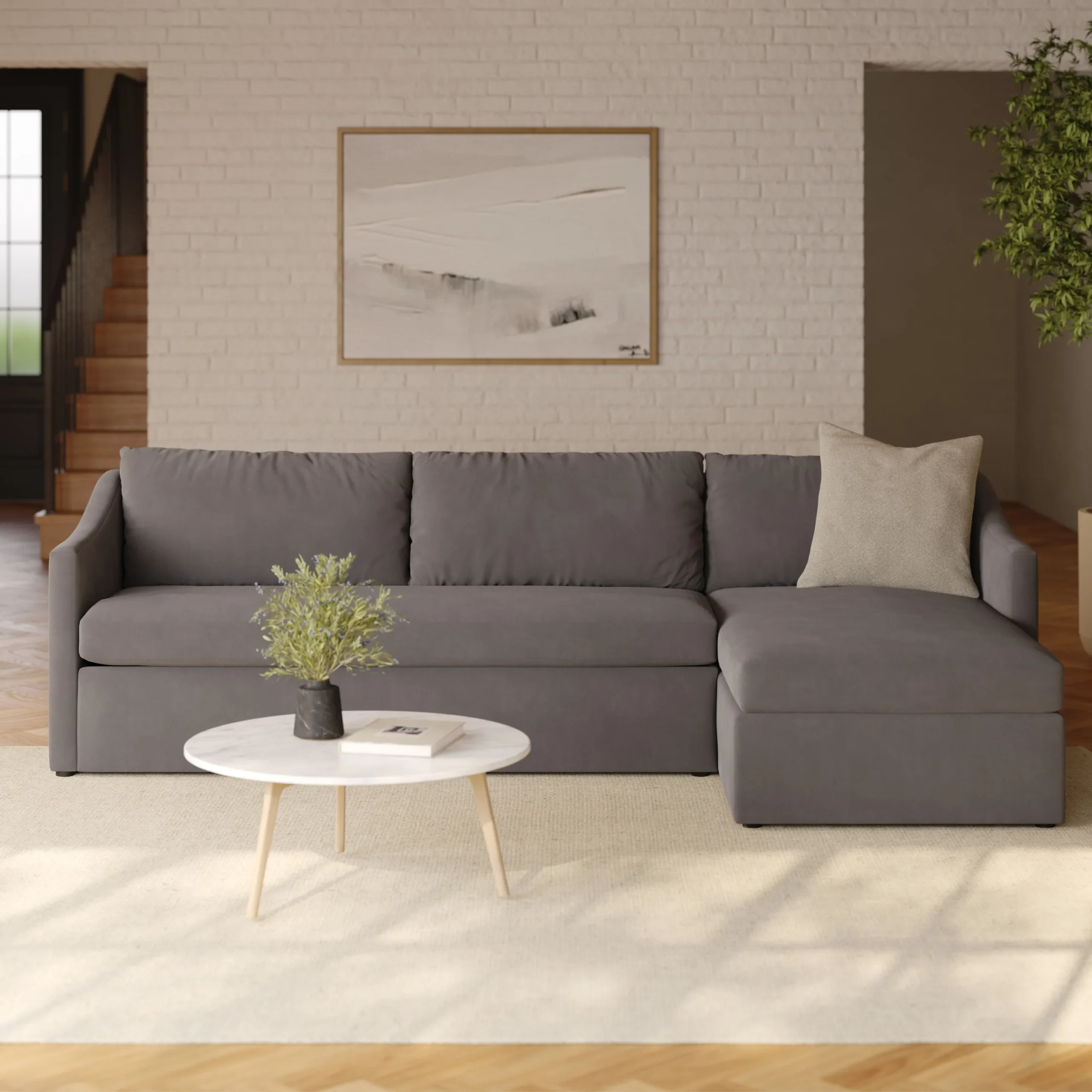 Landry 109_ Velvet Right Storage Sleeper Sectional - Hale Warm Gray