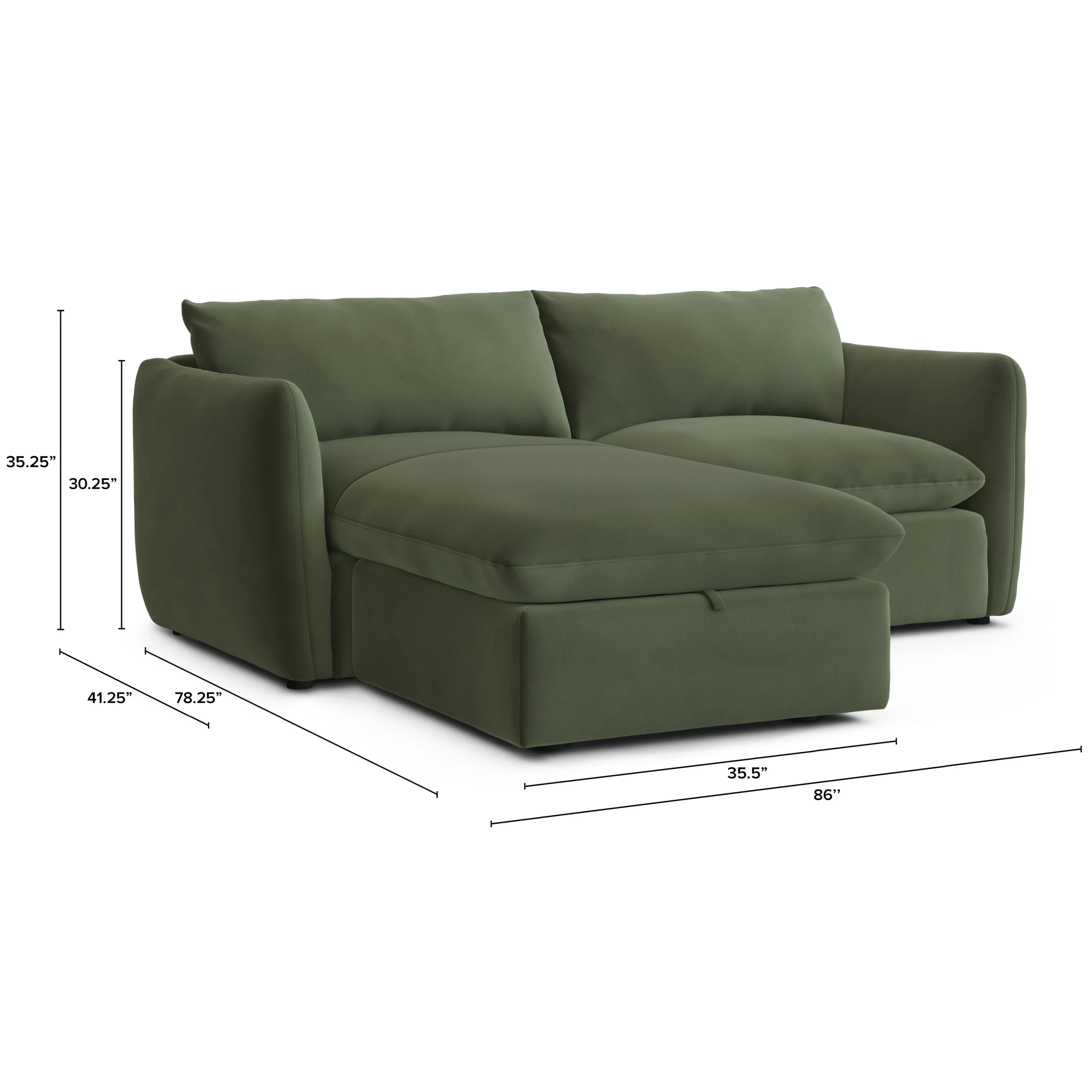 Leigh 86_ Velvet Reversible Storage Sleeper Sectional - Hale Fir Green - Image 5