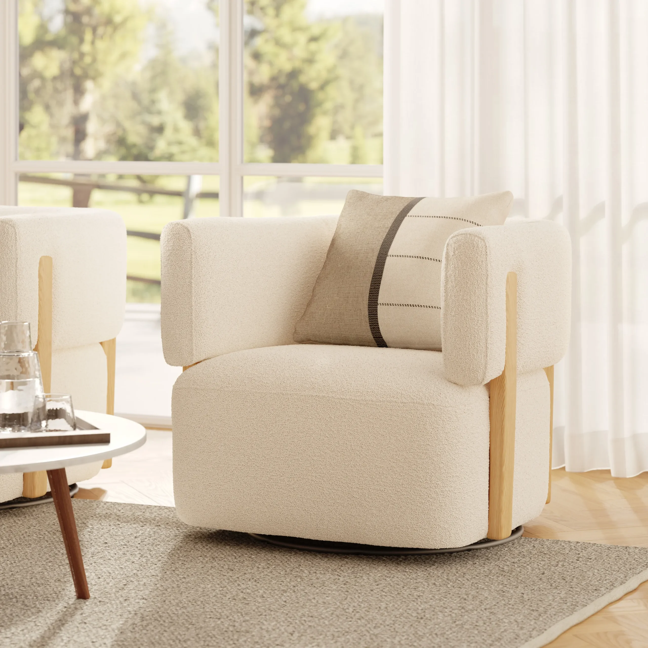 Julie 32_ Swivel Chair - Ivory Wool Bouclé - Image 8