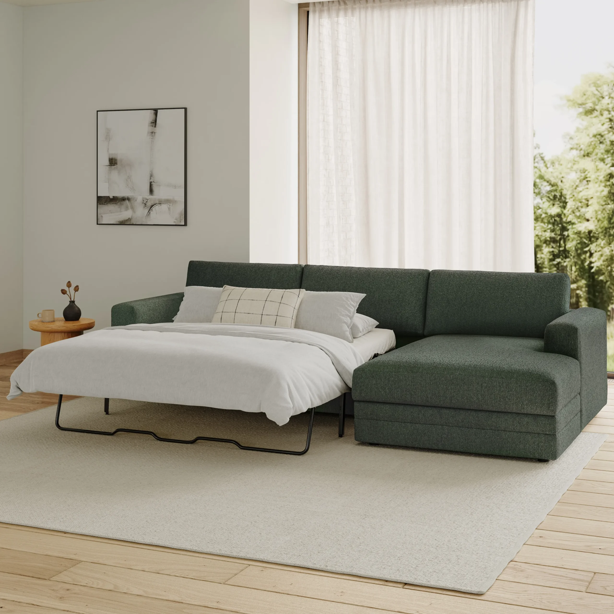 Riley 118_ Right Storage Sleeper Sectional - Green Wool Bouclé - Image 2