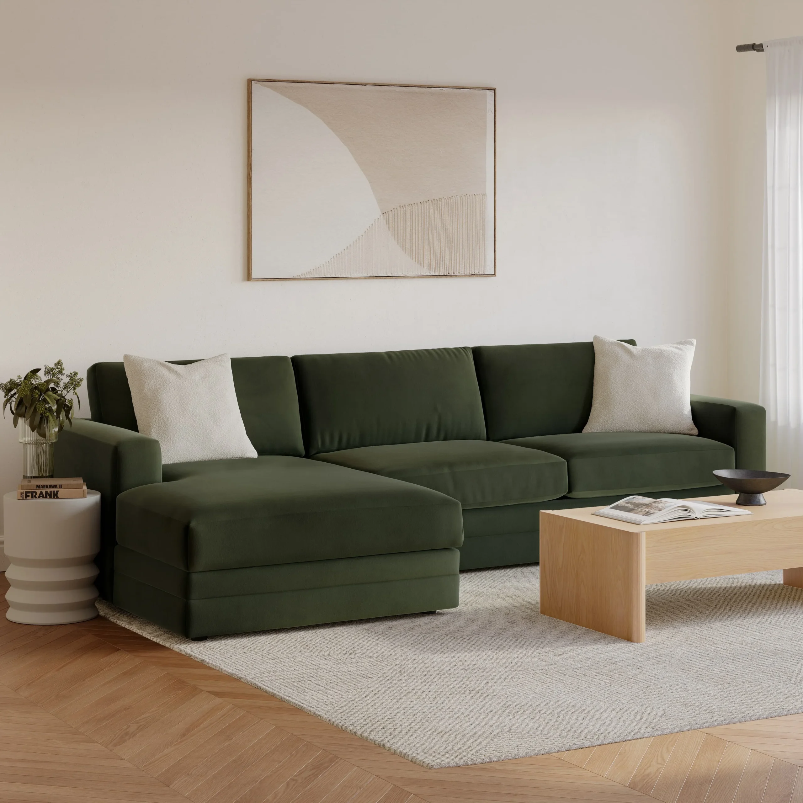 Riley 118_ Velvet Left Storage Sleeper Sectional - Hale Fir Green