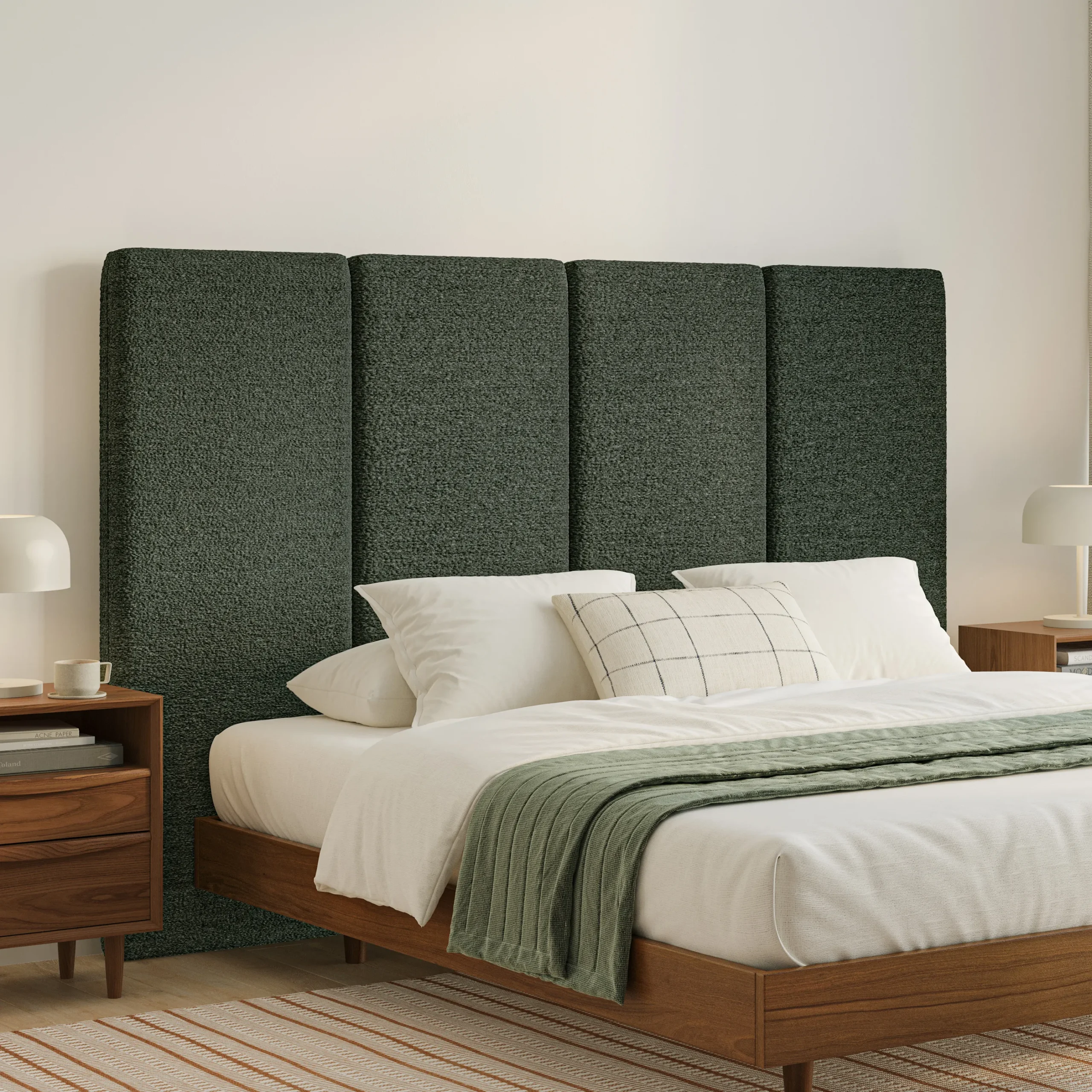 Noel King Tall Headboard - Green Wool Bouclé