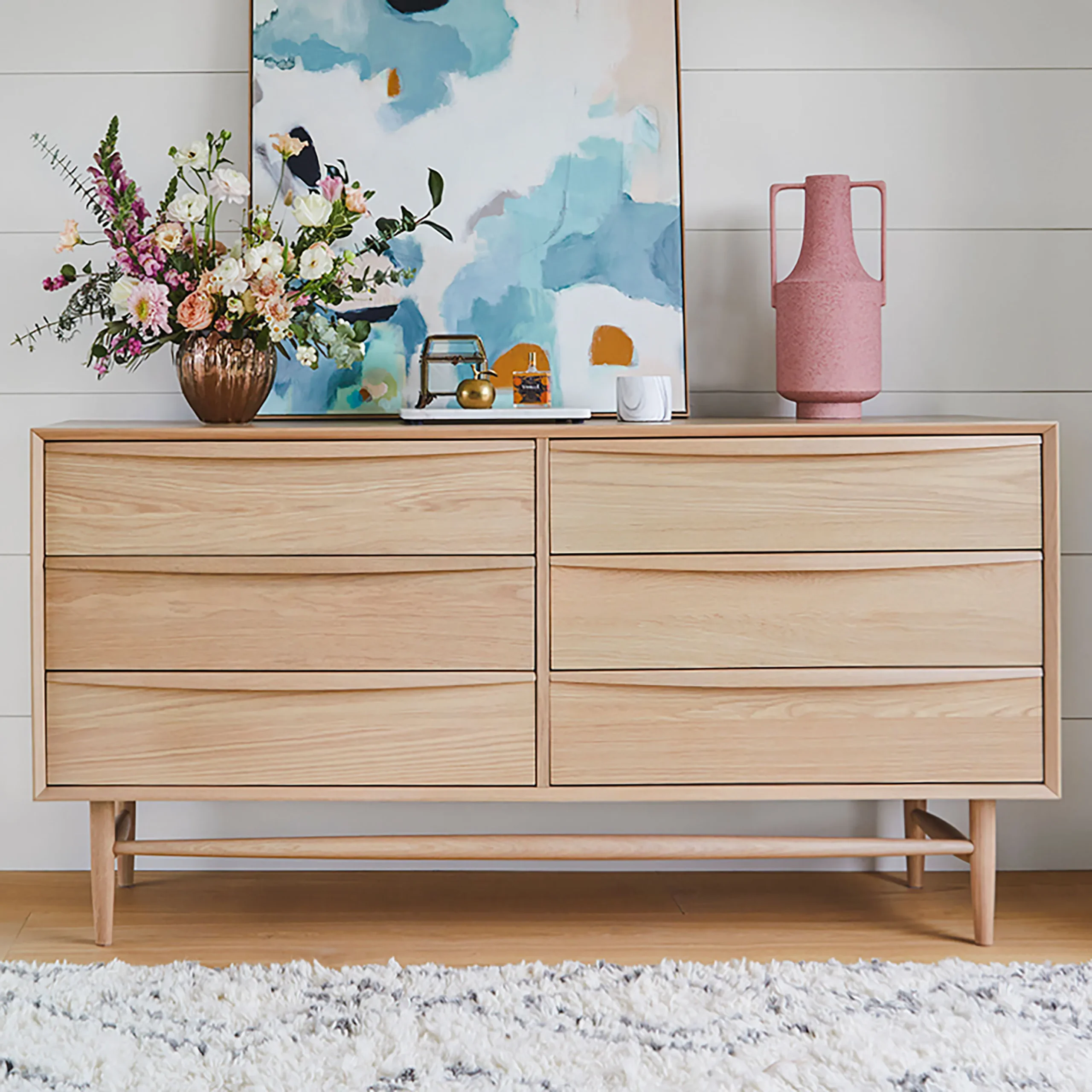 Lenia 6-Drawer Double Dresser - White Oak