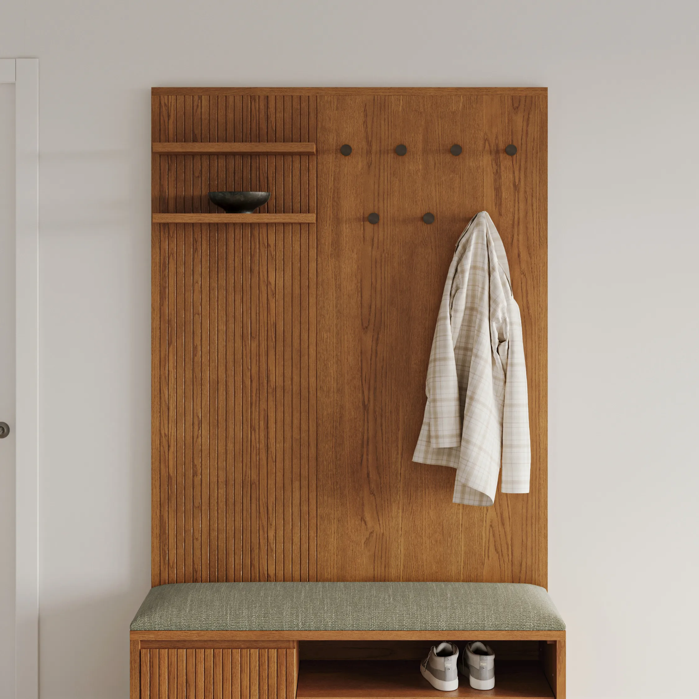 Kouva 47_ Bench and Wall Panel Storage Set - Smoked Oak and Algonquin Green - Image 6