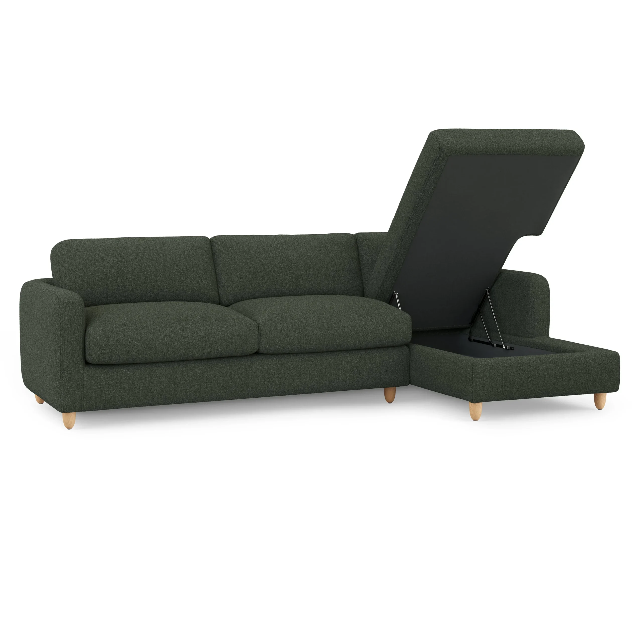 Vati 114_ Right Storage Sleeper Sectional - Natural Oak and Green Wool Bouclé - Image 6