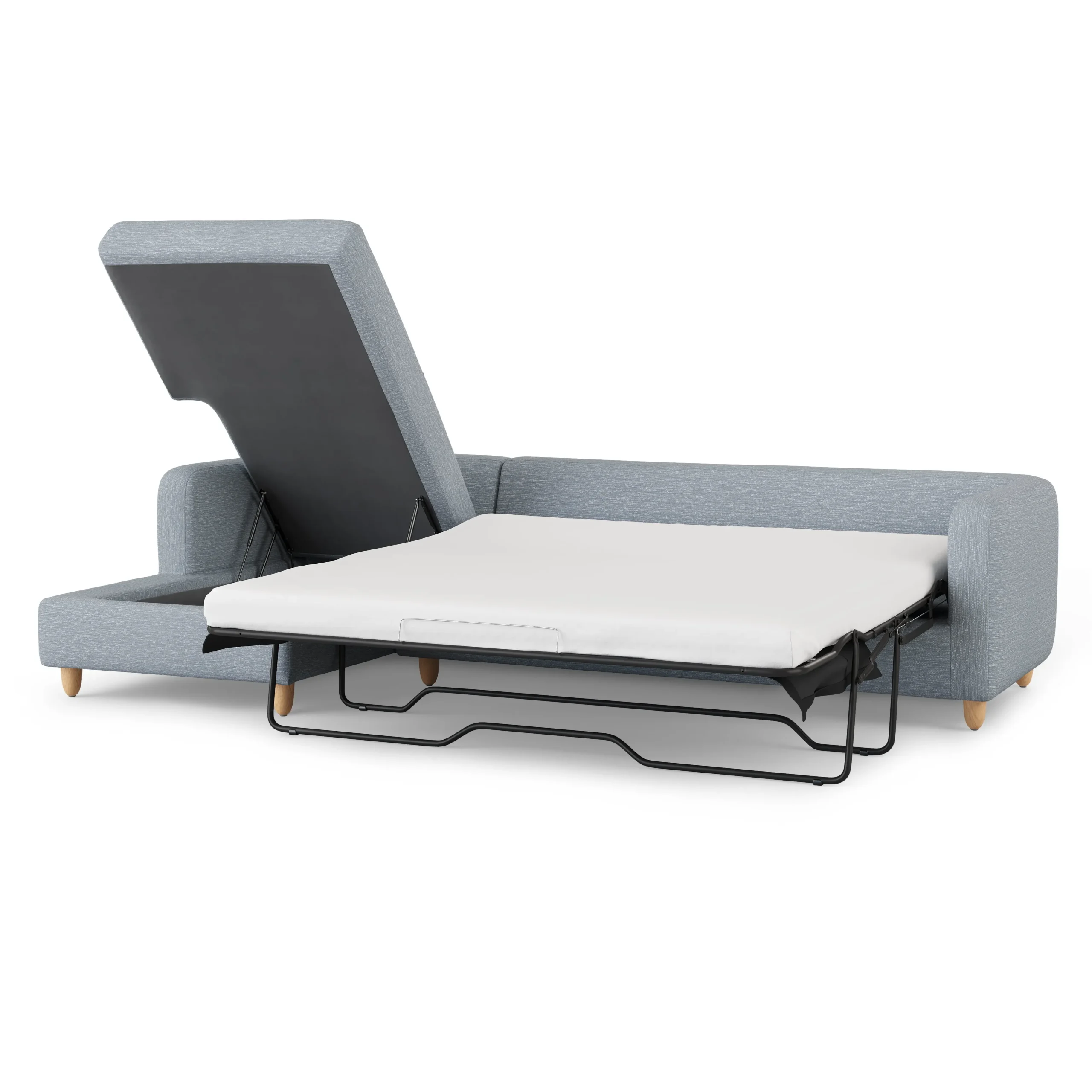 Vati 114_ Left Storage Sleeper Sectional - Natural Oak and Silver Light Blue - Image 6