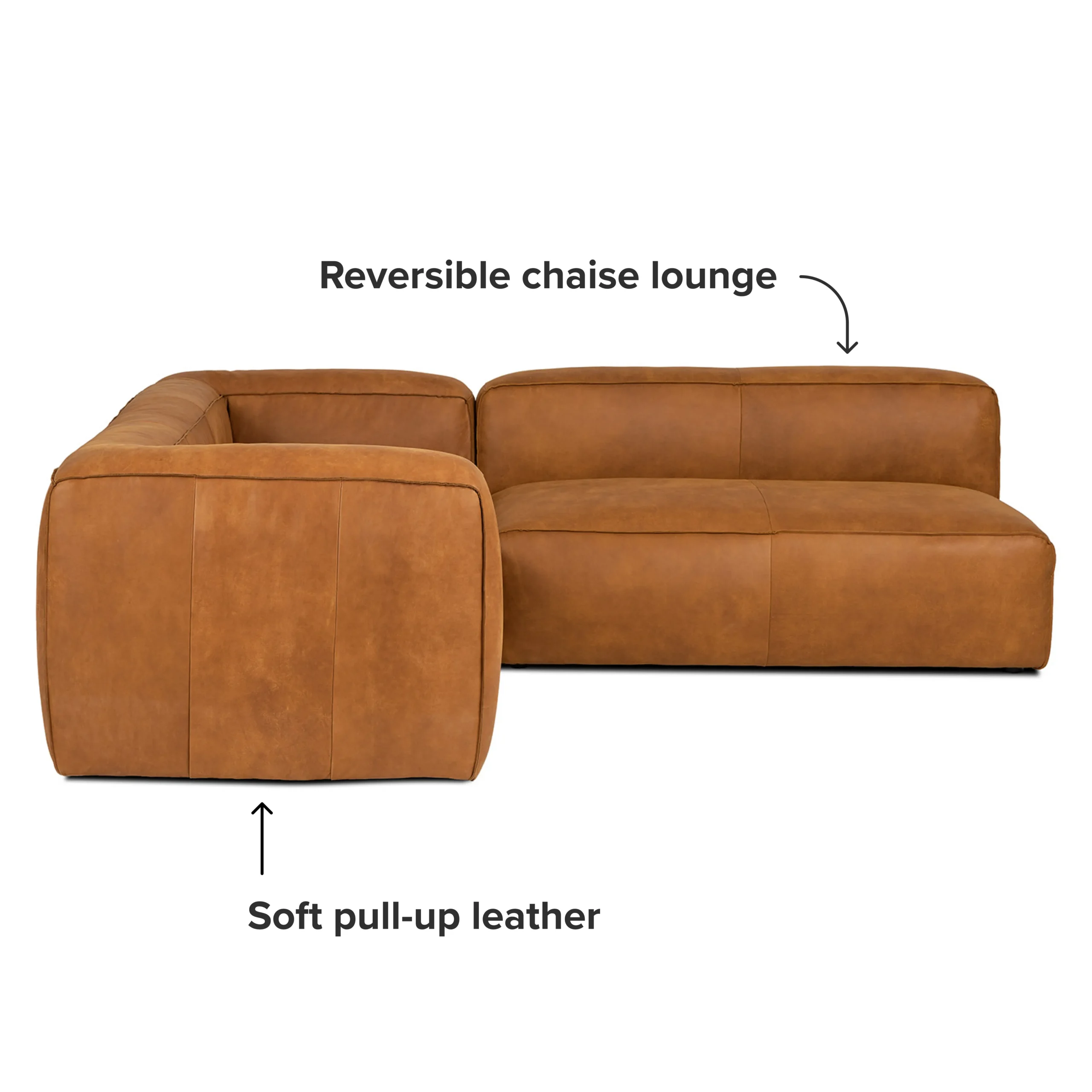 Cigar 94.5_ Leather Reversible Sectional - Rawhide Tan - Image 6
