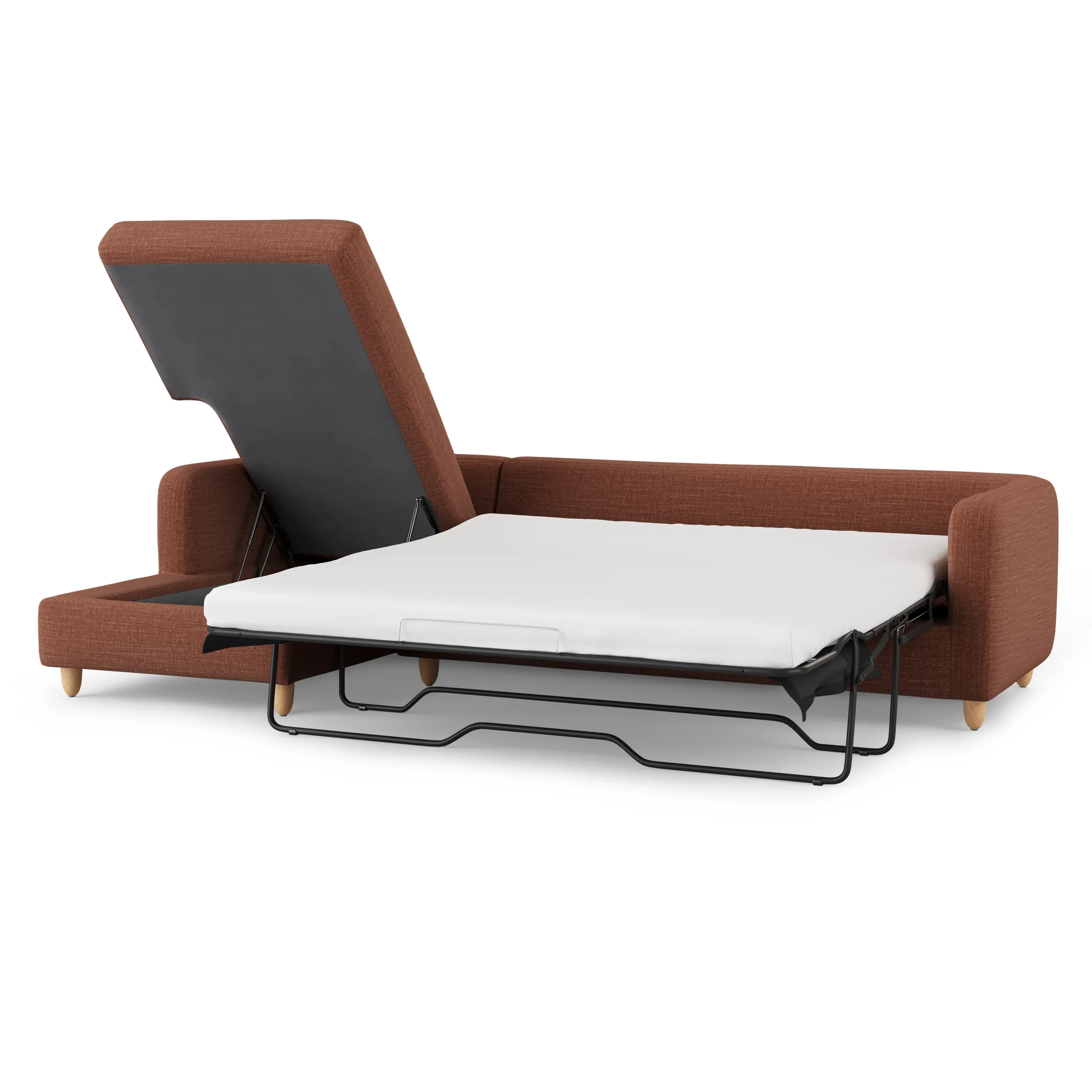 Vati 114_ Left Storage Sleeper Sectional - Natural Oak and Napa Rust - Image 6