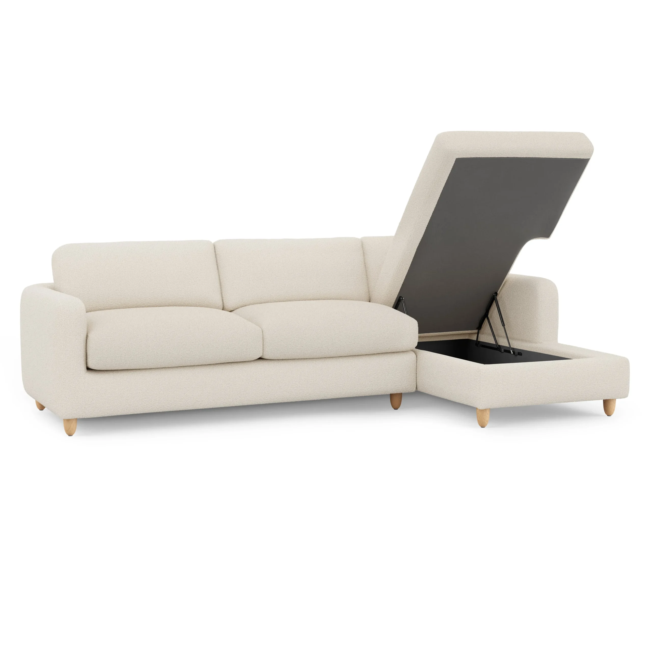 Vati 114_ Right Storage Sleeper Sectional - Natural Oak and Ivory Wool Bouclé - Image 6