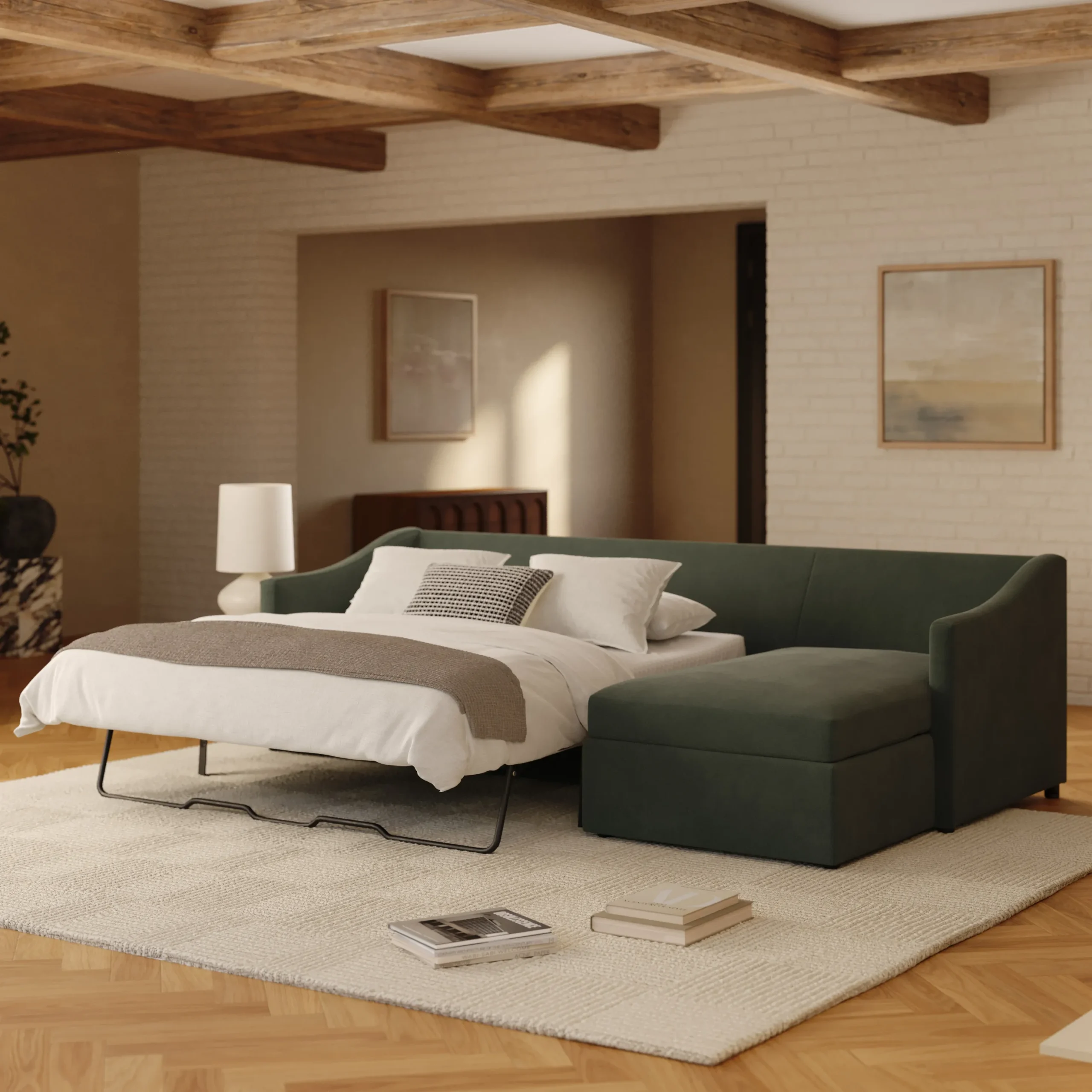 Landry 109_ Velvet Right Storage Sleeper Sectional - Hale Fir Green - Image 3