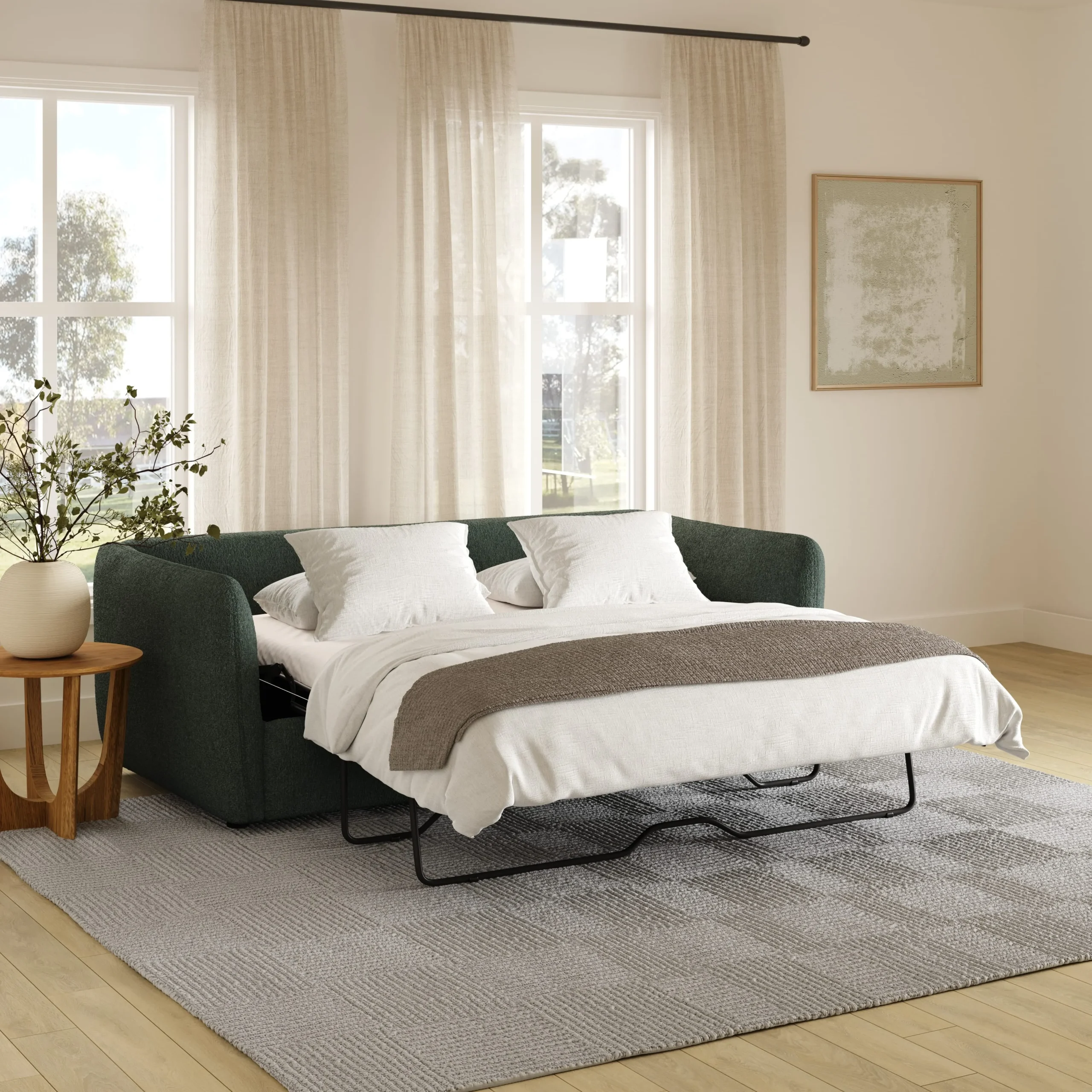 Leigh 86_ Reversible Storage Sleeper Sectional - Green Wool Bouclé - Image 6