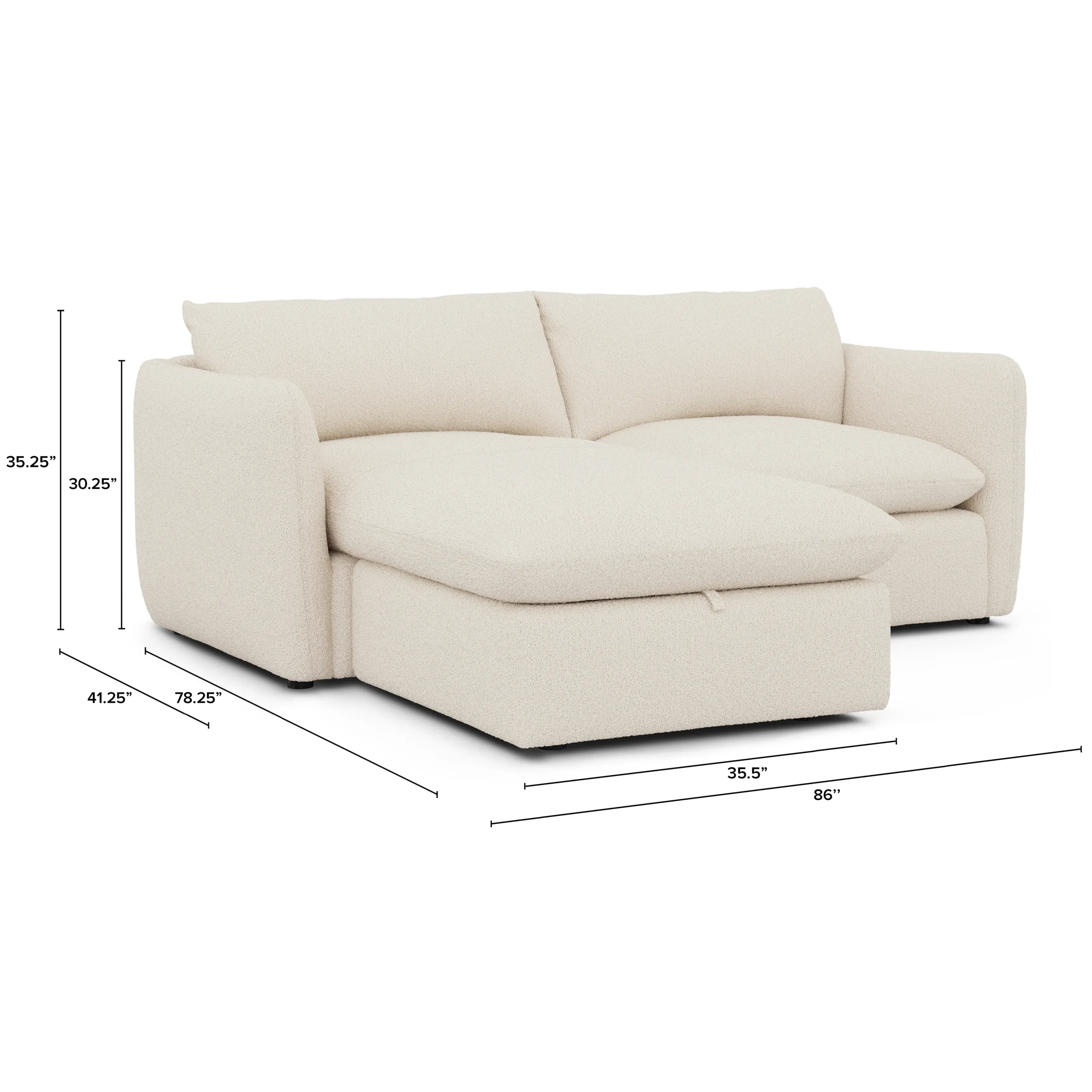 Leigh 86_ Reversible Storage Sleeper Sectional - Ivory Wool Bouclé - Image 6