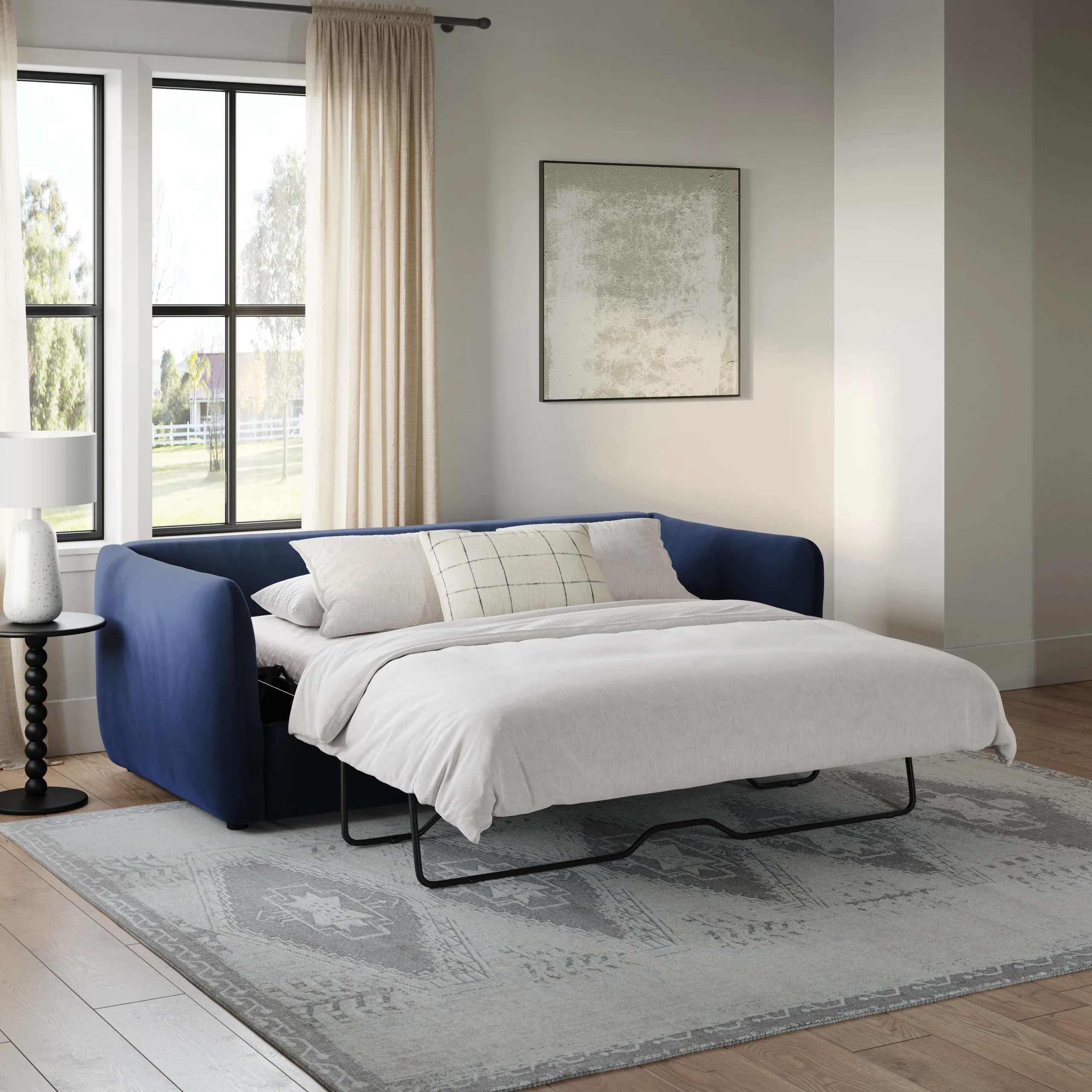 Leigh 86_ Velvet Reversible Storage Sleeper Sectional - Hale Ink