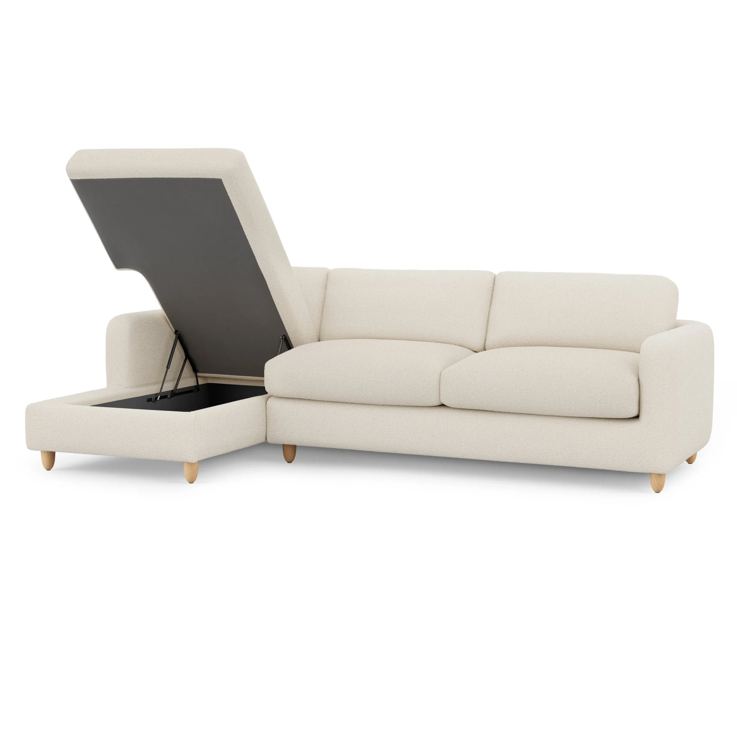 Vati 114_ Left Storage Sleeper Sectional - Natural Oak and Ivory Wool Bouclé - Image 6