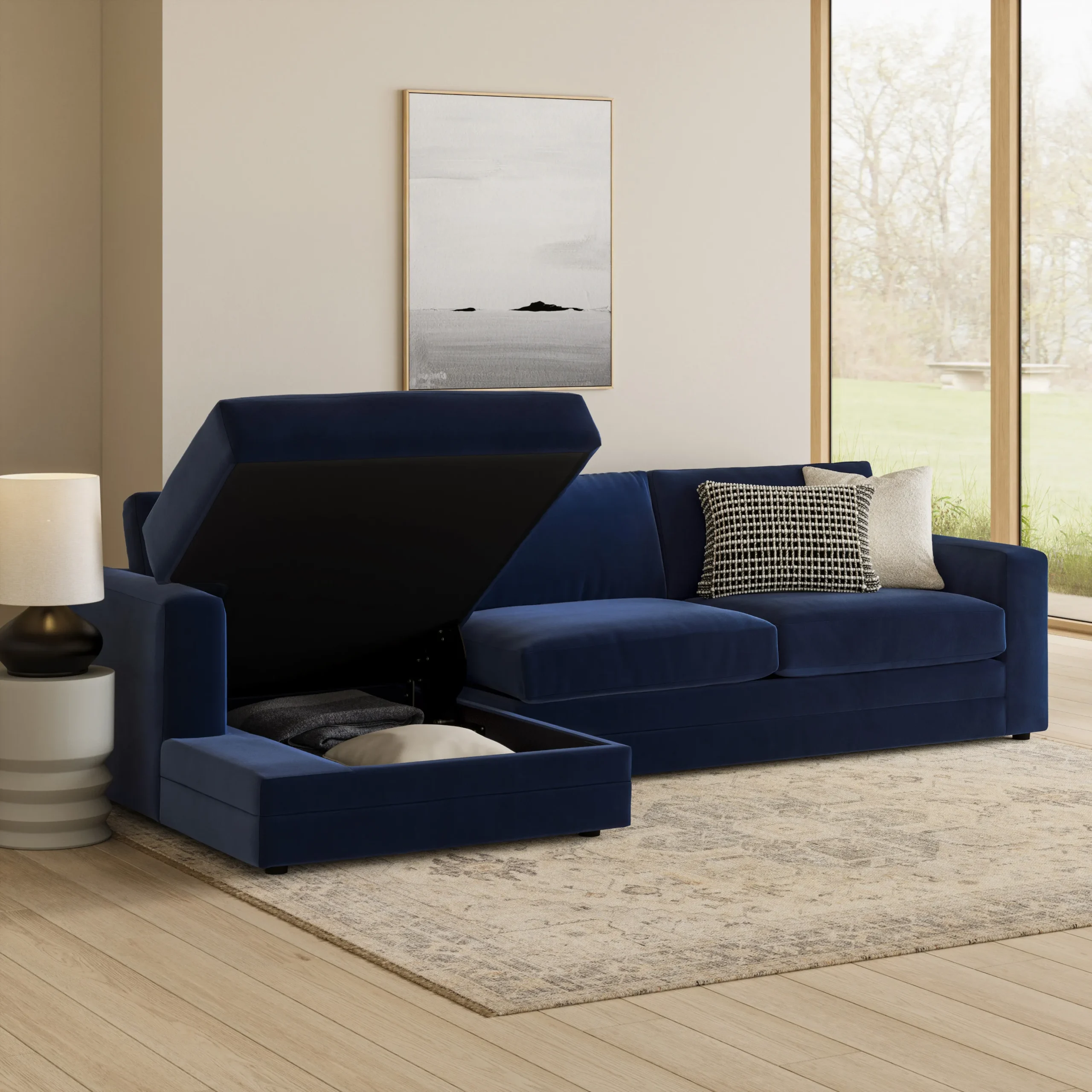 Riley 118_ Velvet Left Storage Sleeper Sectional - Hale Ink - Image 3
