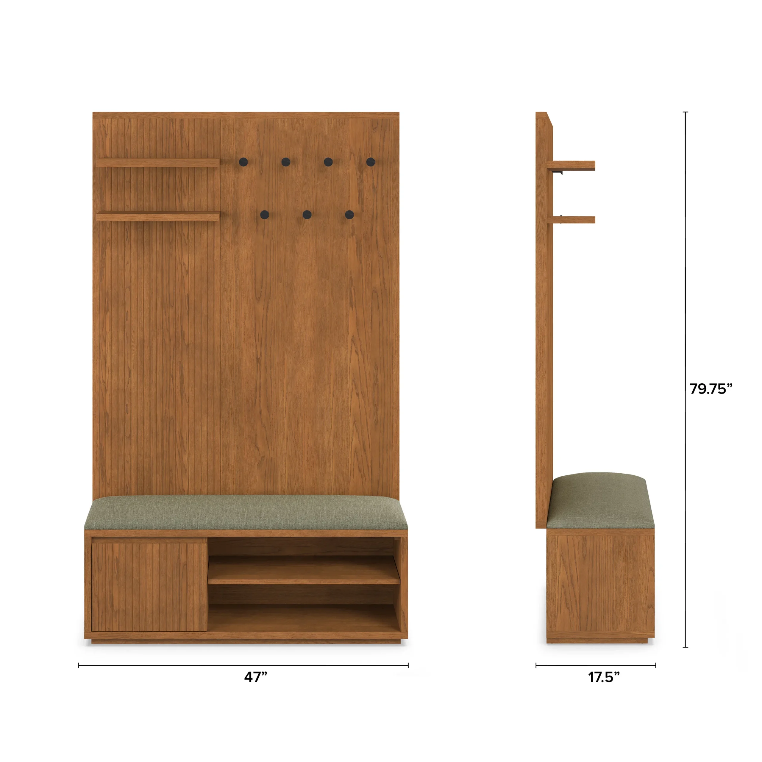 Kouva 47_ Bench and Wall Panel Storage Set - Smoked Oak and Algonquin Green - Image 7