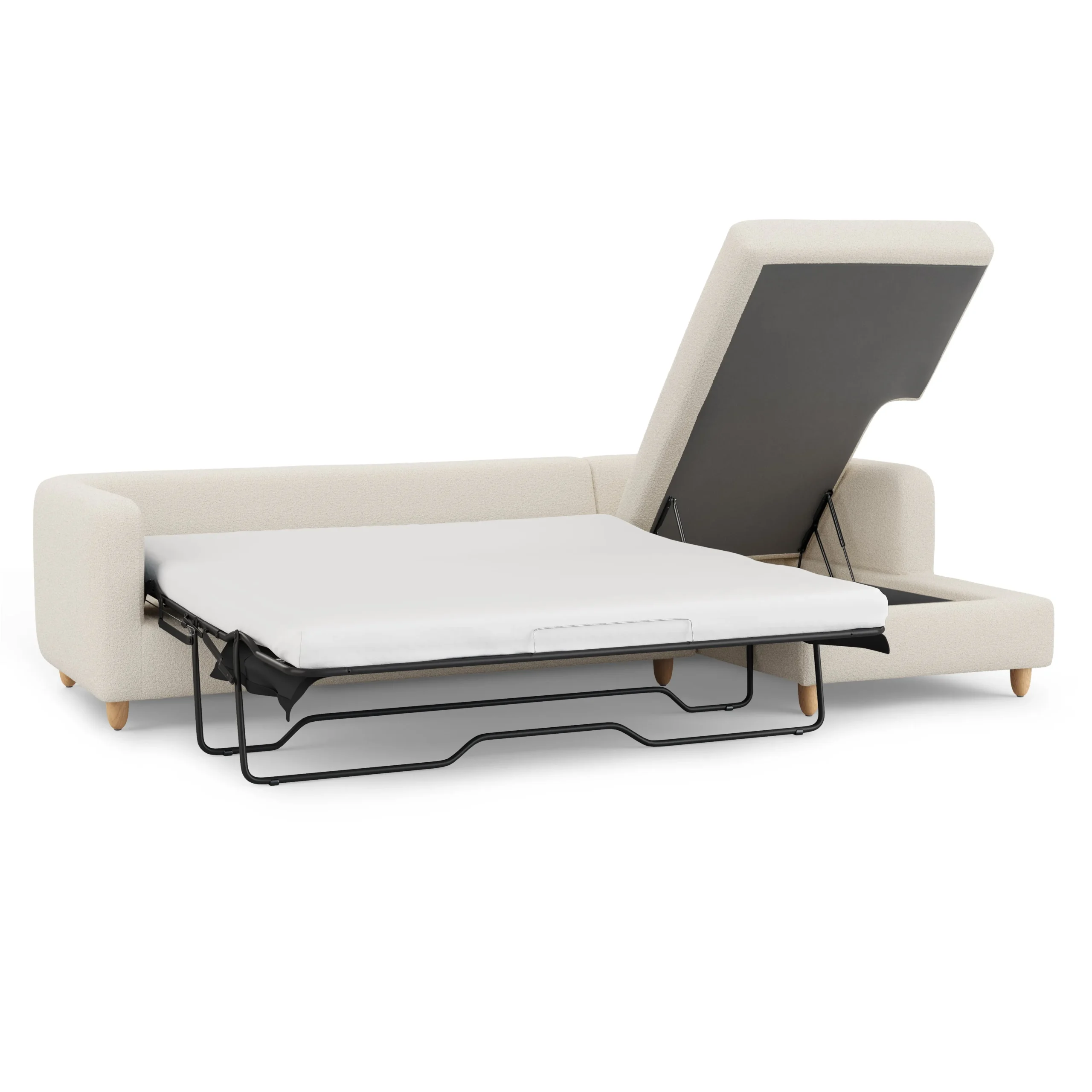 Vati 114_ Right Storage Sleeper Sectional - Natural Oak and Ivory Wool Bouclé - Image 7