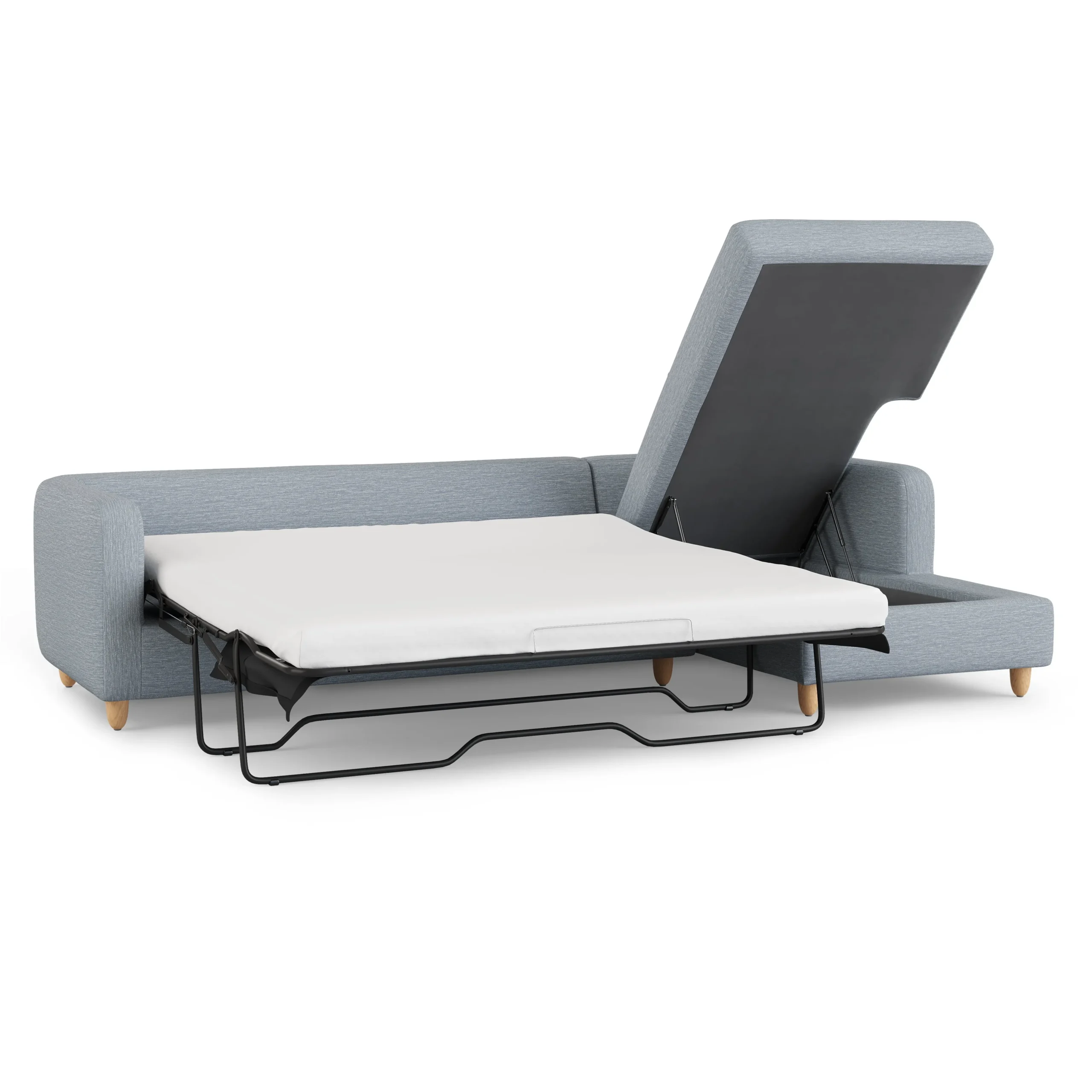 Vati 114_ Right Storage Sleeper Sectional - Natural Oak and Silver Light Blue - Image 7