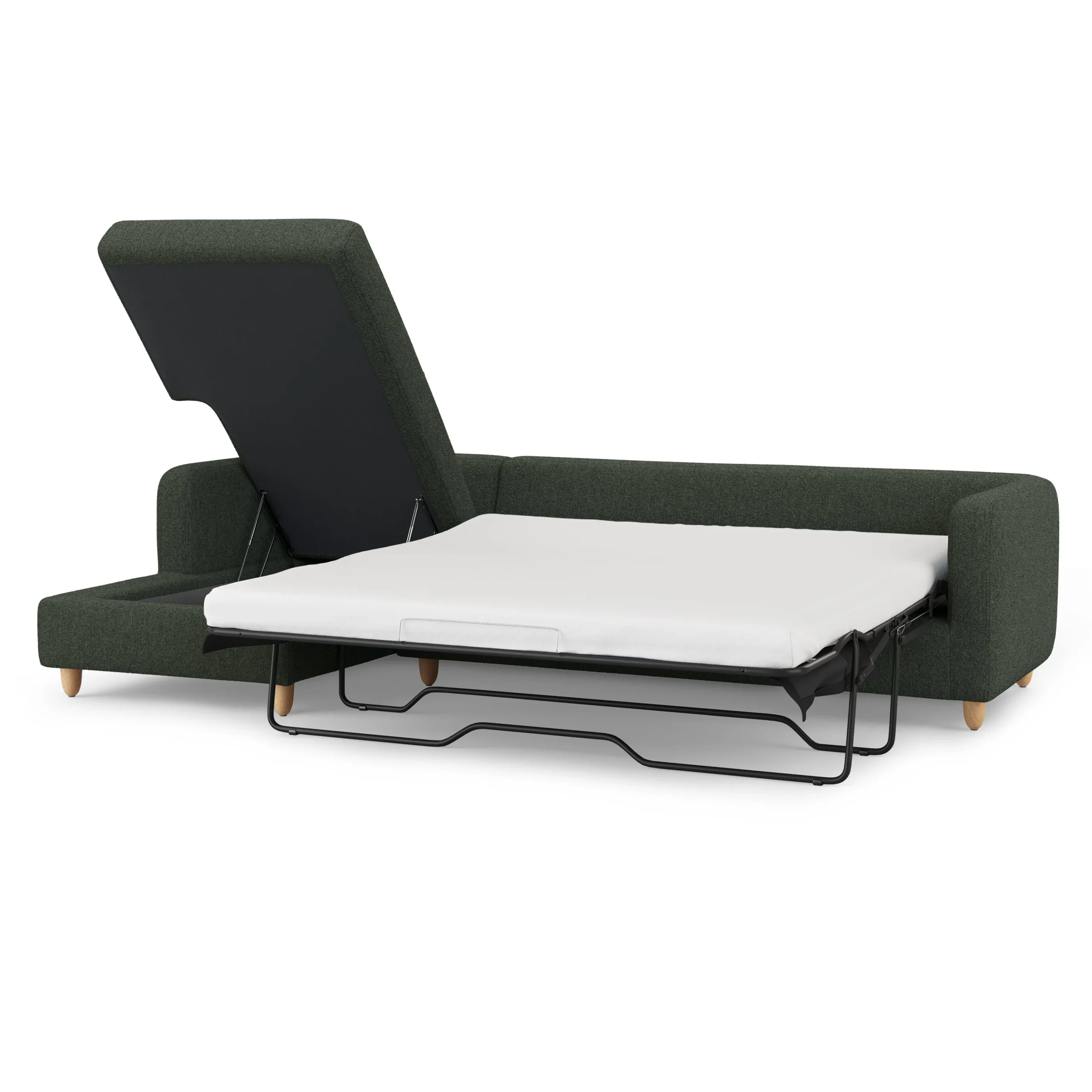 Vati 114_ Left Storage Sleeper Sectional - Natural Oak and Green Wool Bouclé - Image 7