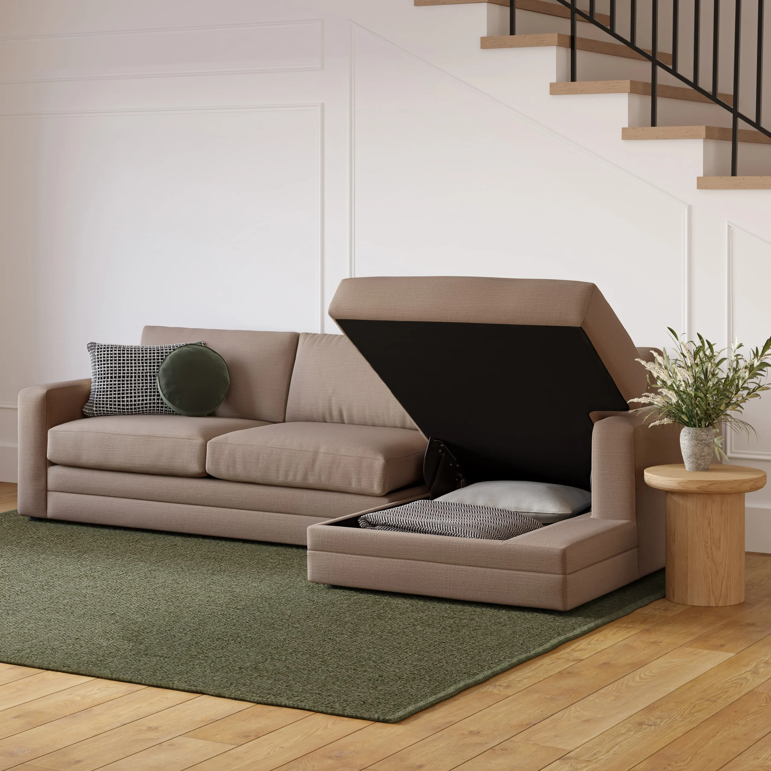 Riley 118_ Right Storage Sleeper Sectional - Napa Quartz