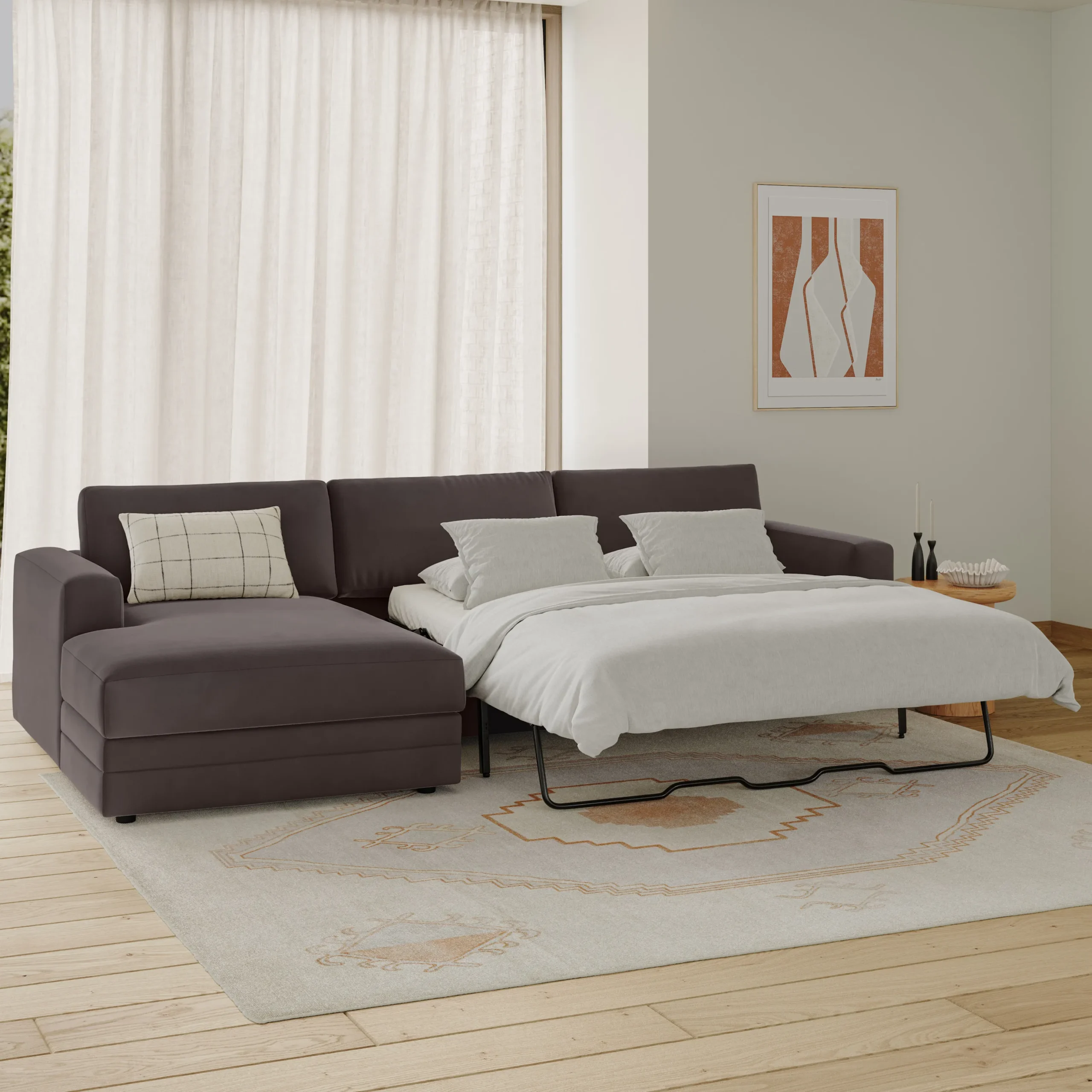 Riley 118_ Velvet Left Storage Sleeper Sectional - Hale Warm Gray