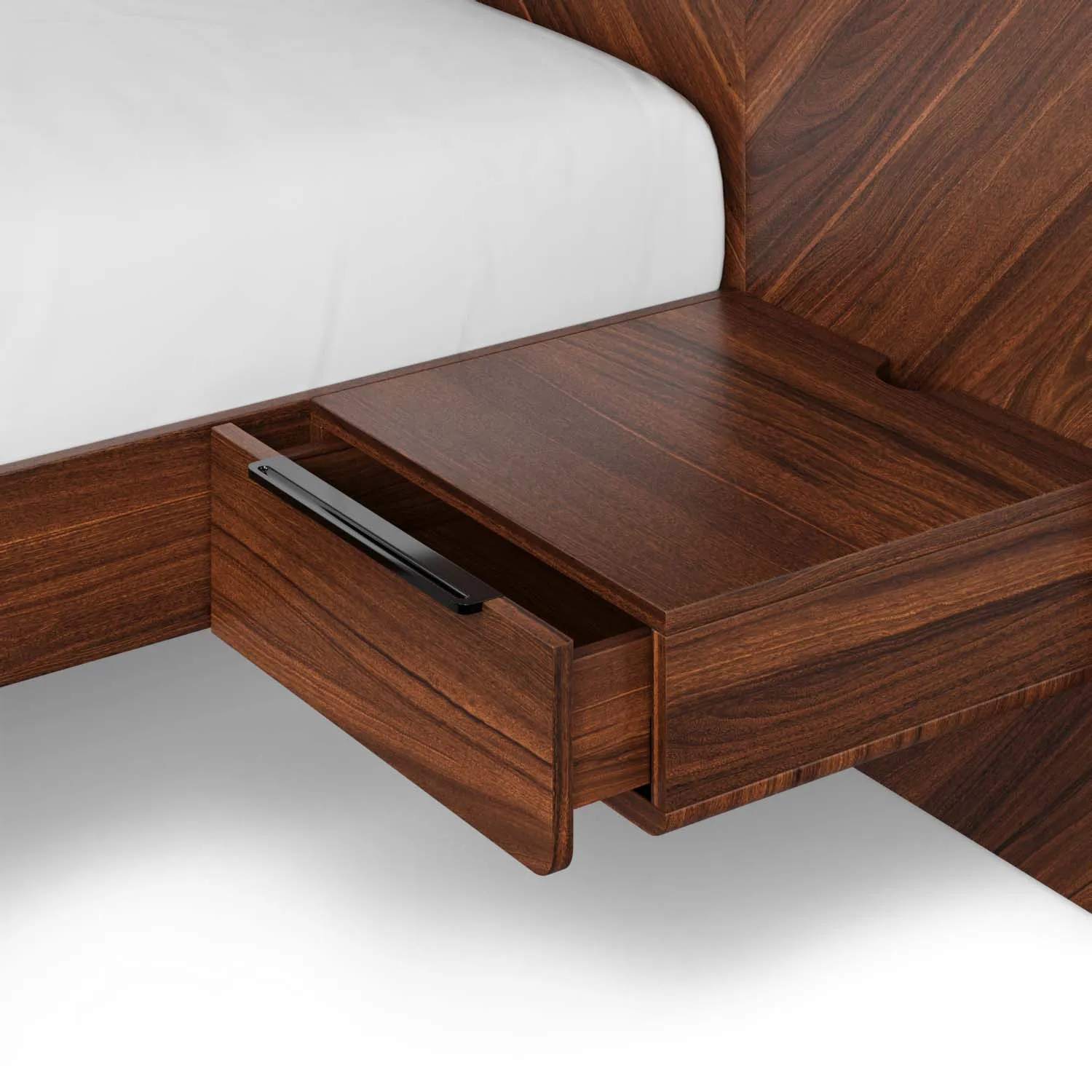 Nera King Low Profile Bed with Nightstands Set - Walnut - Image 8