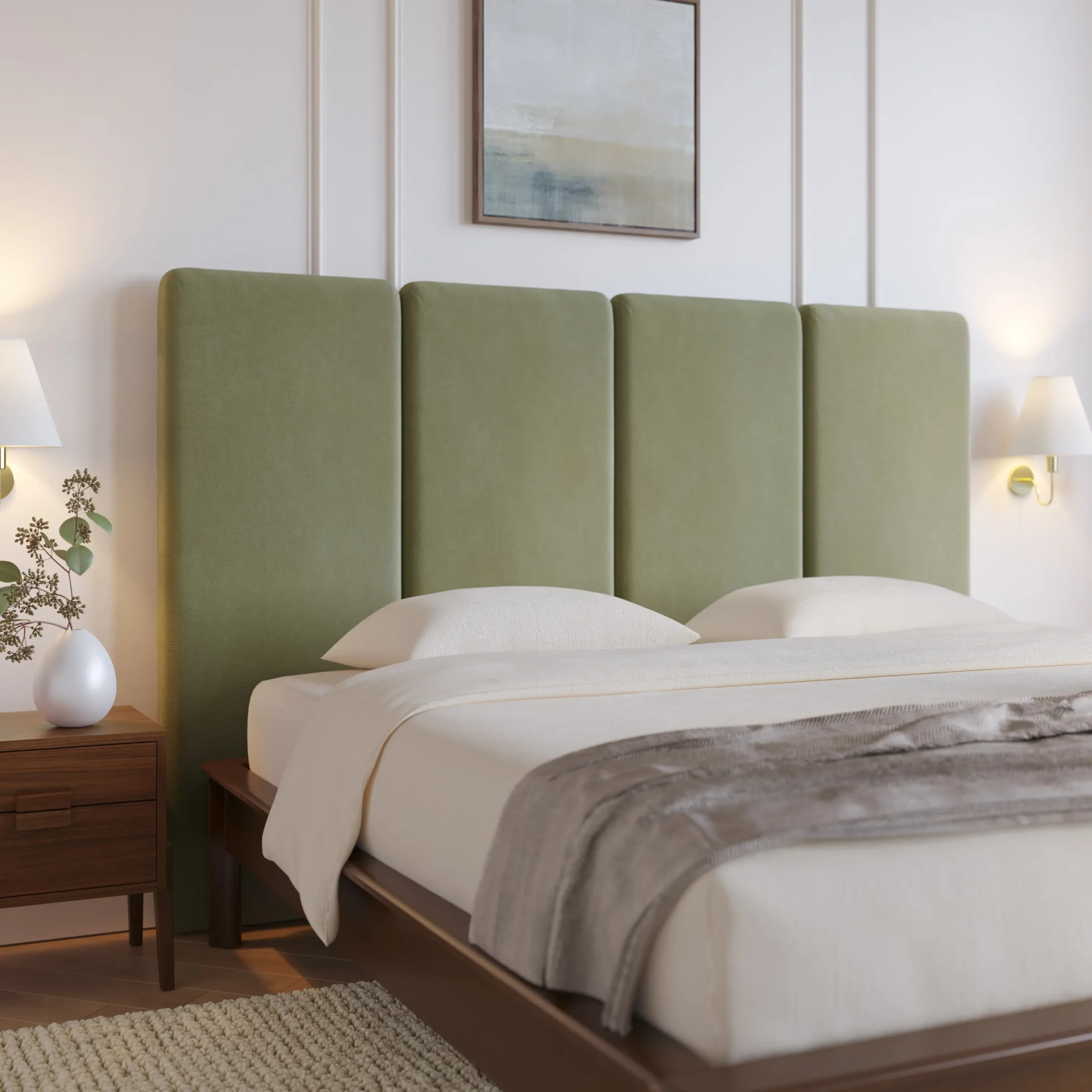 Noel King Velvet Headboard - Plush Pacific Sage