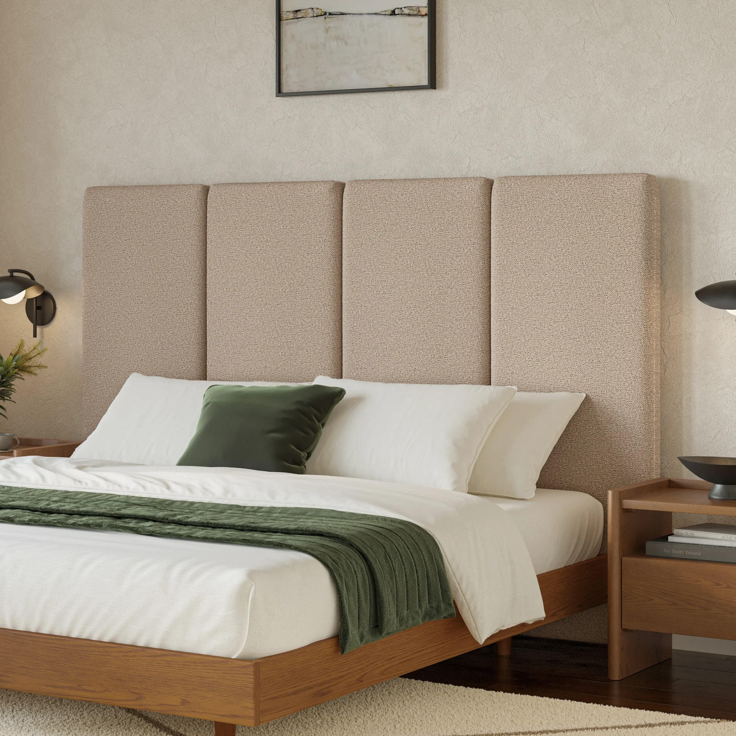 Noel King Tall Headboard - Sandstone Wool Bouclé - Image 8